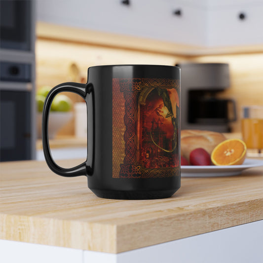 Black Mug-15oz:  "Red Dragons" Panel