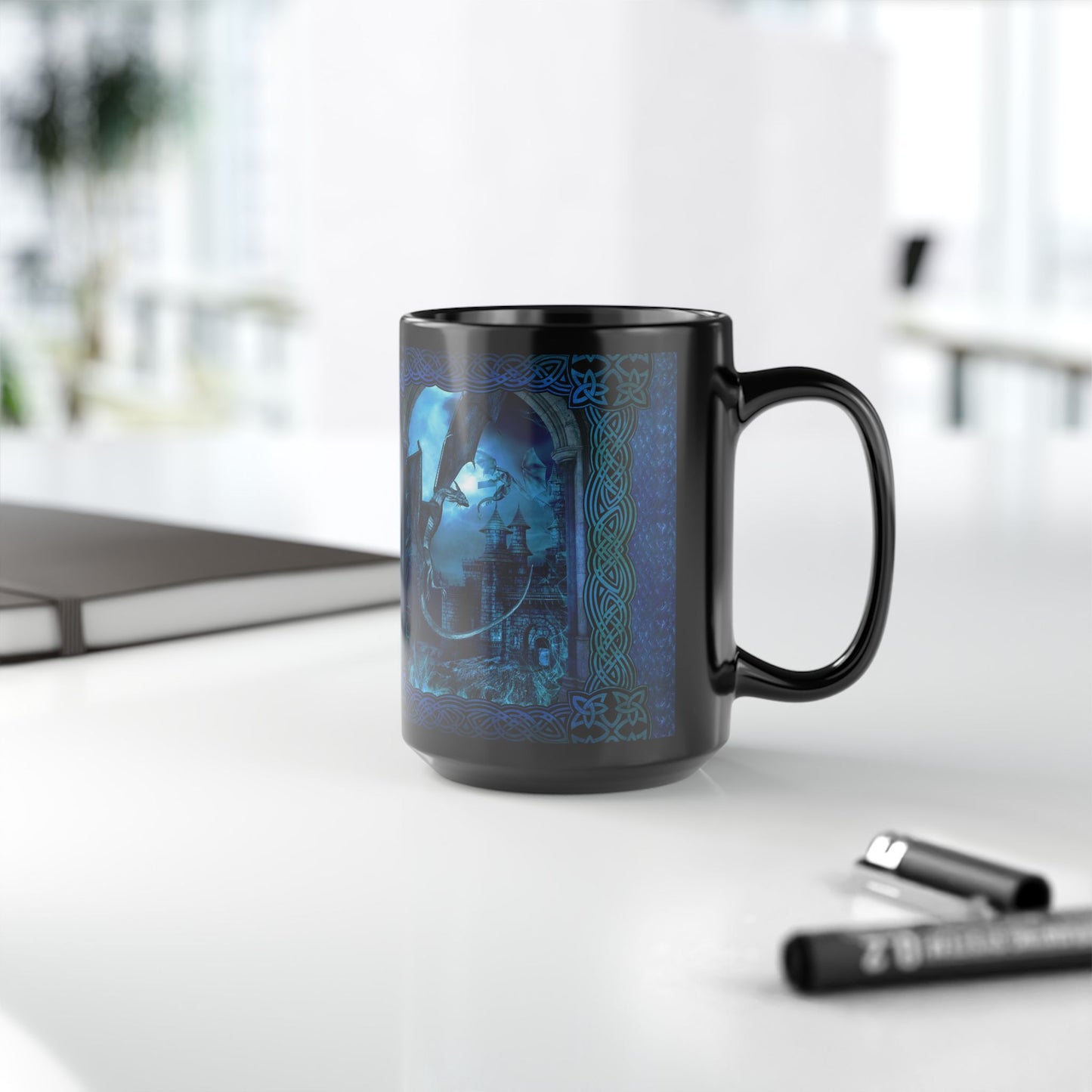 Black Mug-15oz:  "Blue Dragons" Panel