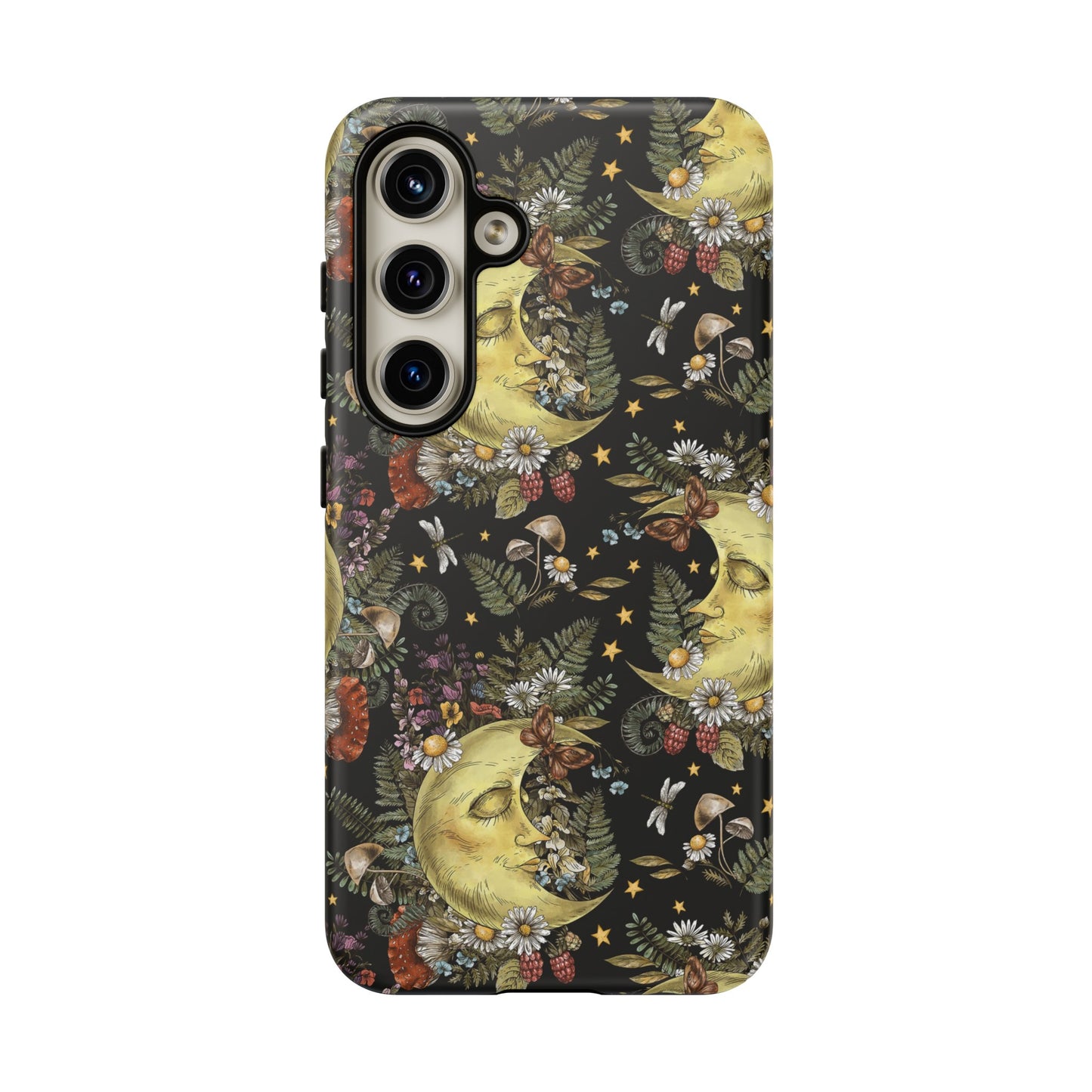 Samsung Galaxy Series Tough Case-Phone Case: The Sun, The Moon, And The Stars [Celestial Moon with Flowers]