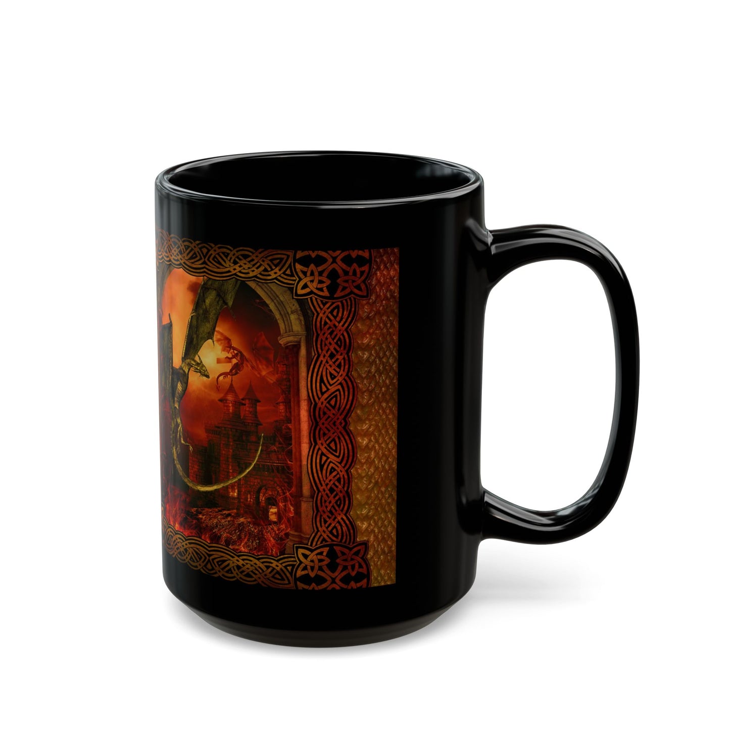 Black Mug-15oz:  "Red Dragons" Panel