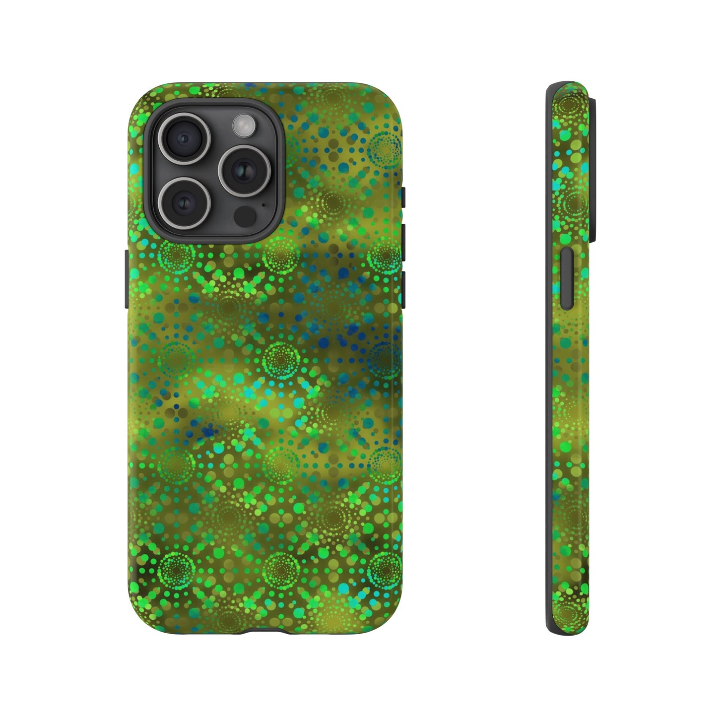 Apple I-Phone 15 (Series)-Tough Case-Phone Case: Dreamscapes [Green Butterflies]-Phone Case:  Dreamscapes [Green Kaleidoscope]