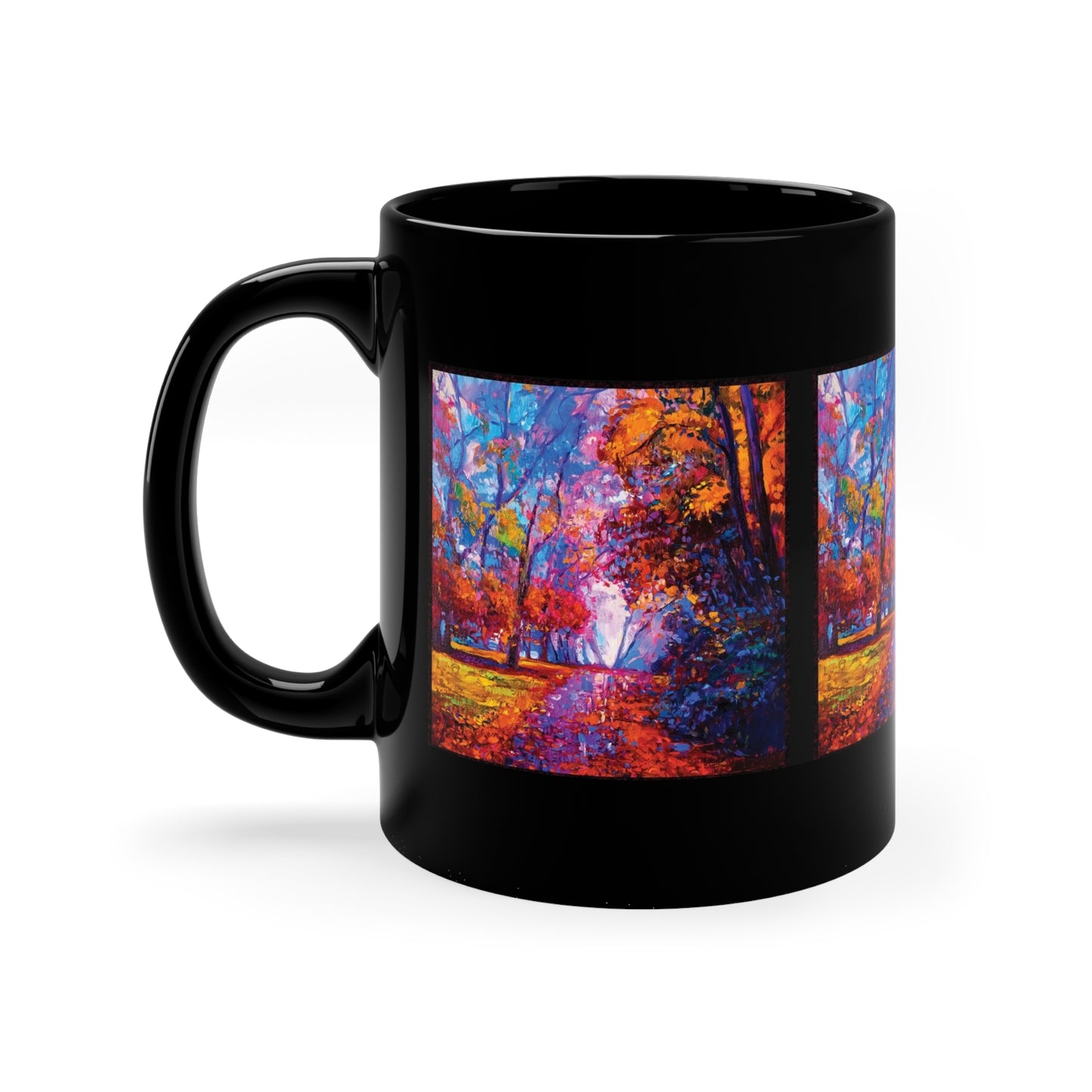 Ceramic Mug:  Black;  Year of Art [Fall Path]