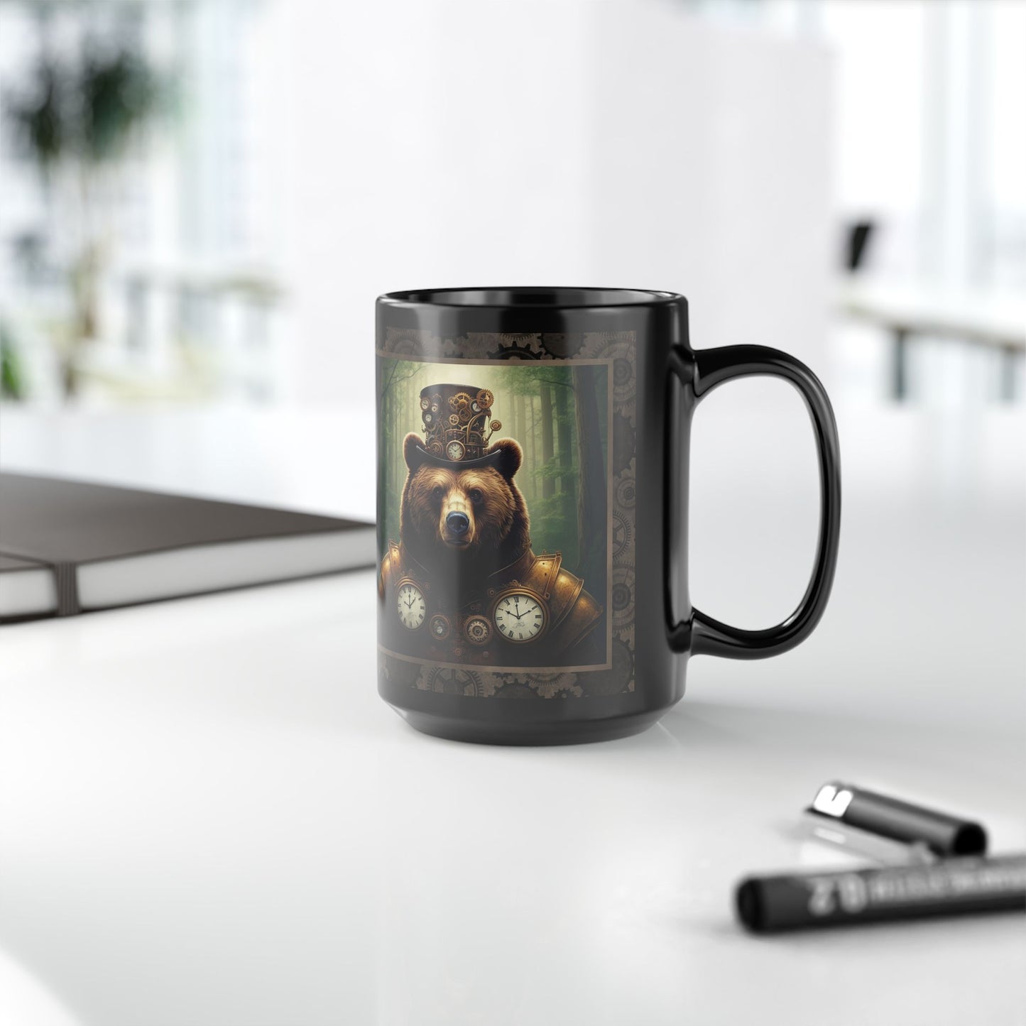 Black Mug-15oz:  "Steampunk Bear" Panel