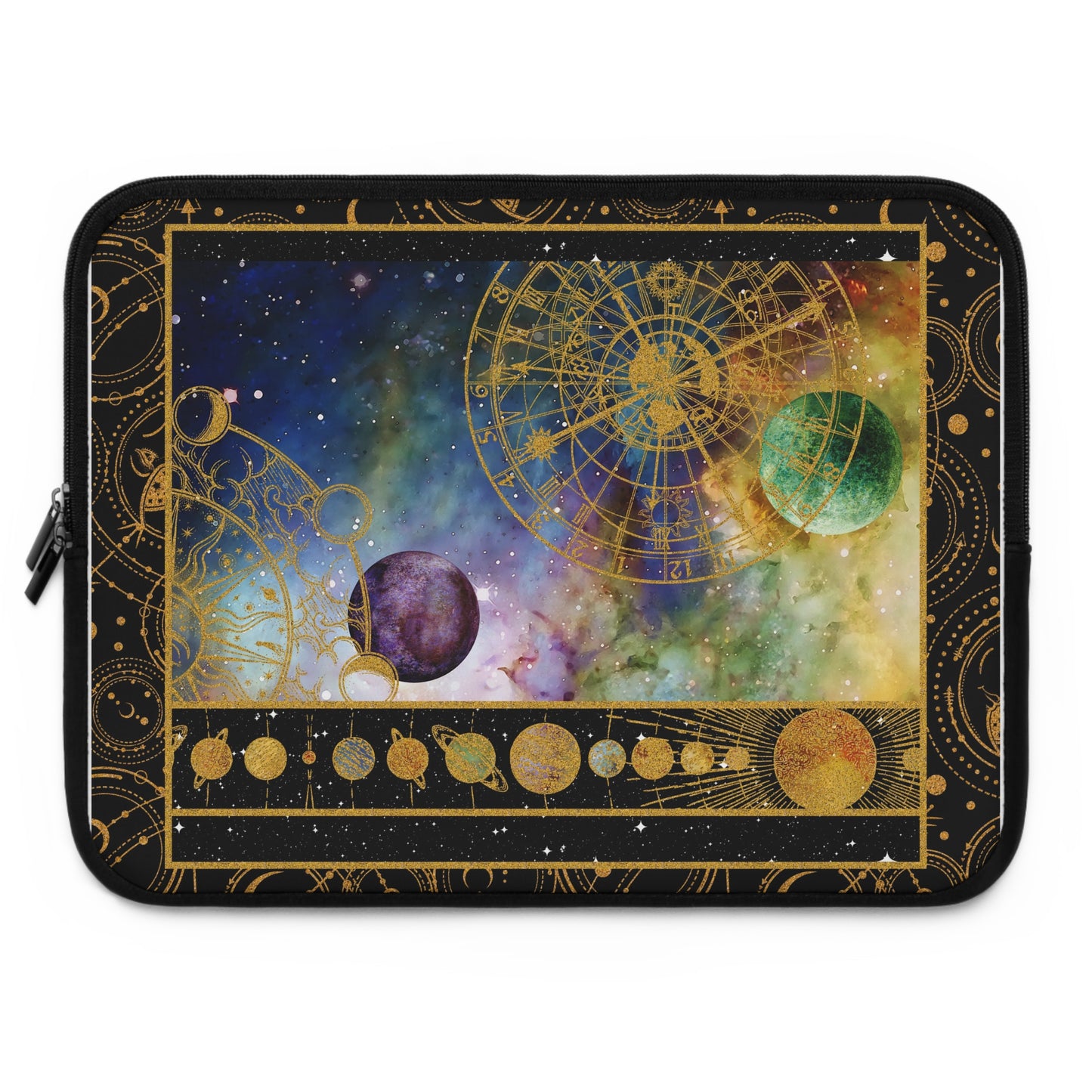 Laptop Sleeve:  [COSMOS]:  Planet Alignment Gold Border