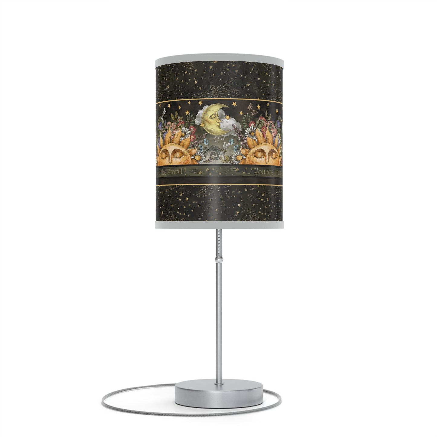 Table Lamp: Silver W/Black Trim; The Sun, The Moon, and The Stars [Sun Panel]