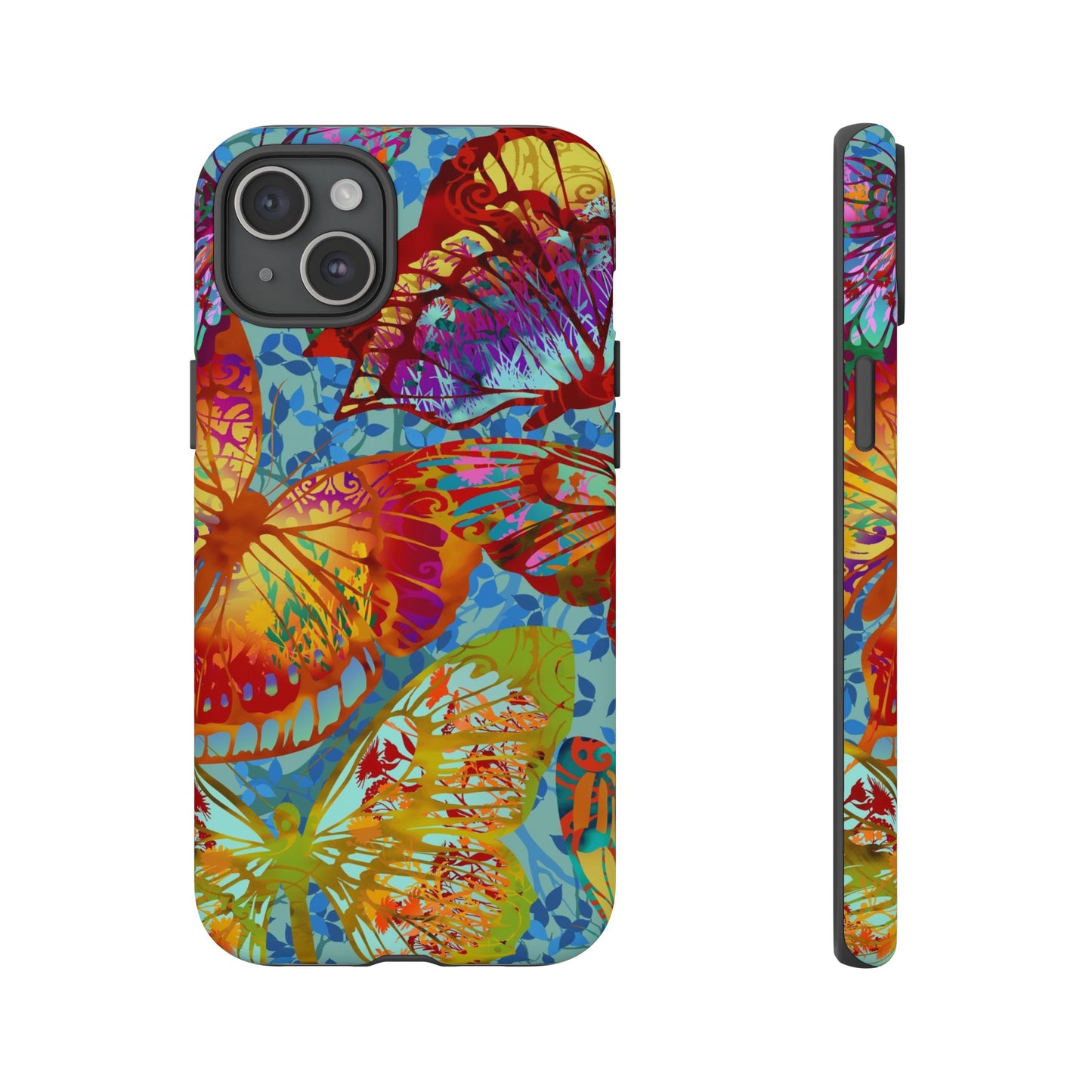Apple I-Phone 15 (Series) Tough Case-Phone Case:  Dreamscapes [Light Green Butterflies]