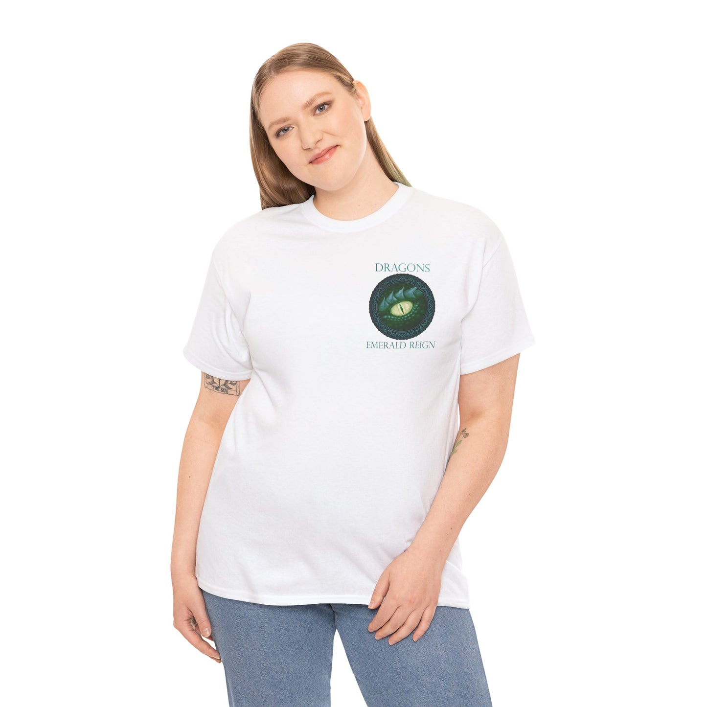 Unisex Heavy Cotton Tee:  Emerald Dragons [Dragon Eye]