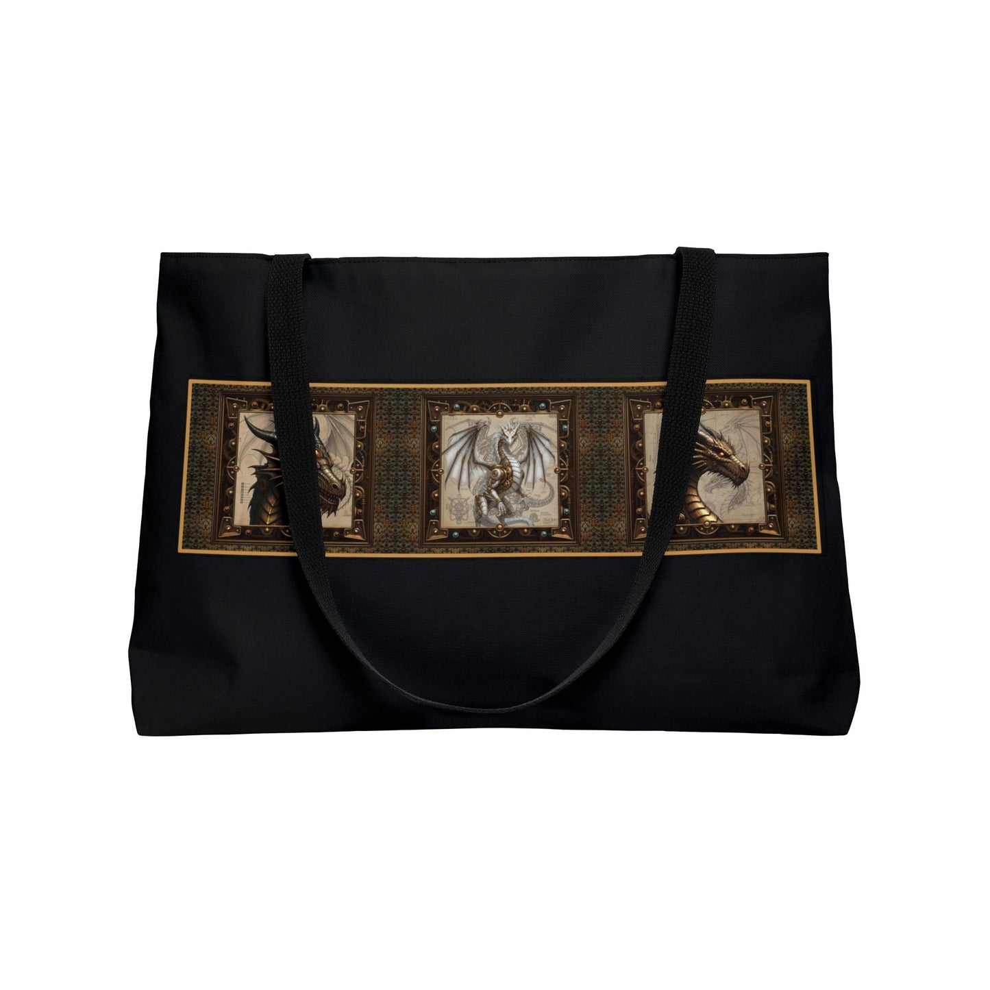 Weekender Tote Bag (Large):  Steampunk Dragons [Dragon Border/Gold Scales]