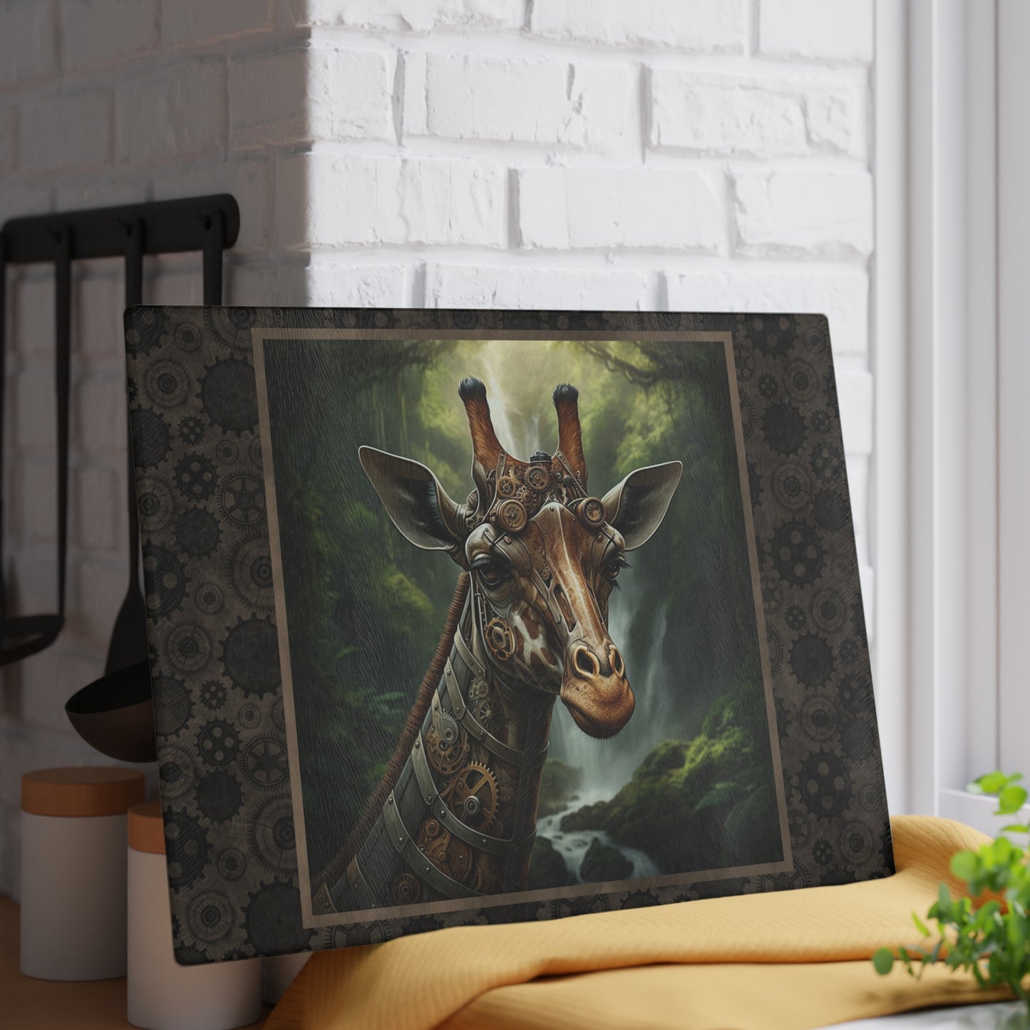 Glass Cutting Board (11"x15"):  Steampunk Animal [Giraffe]