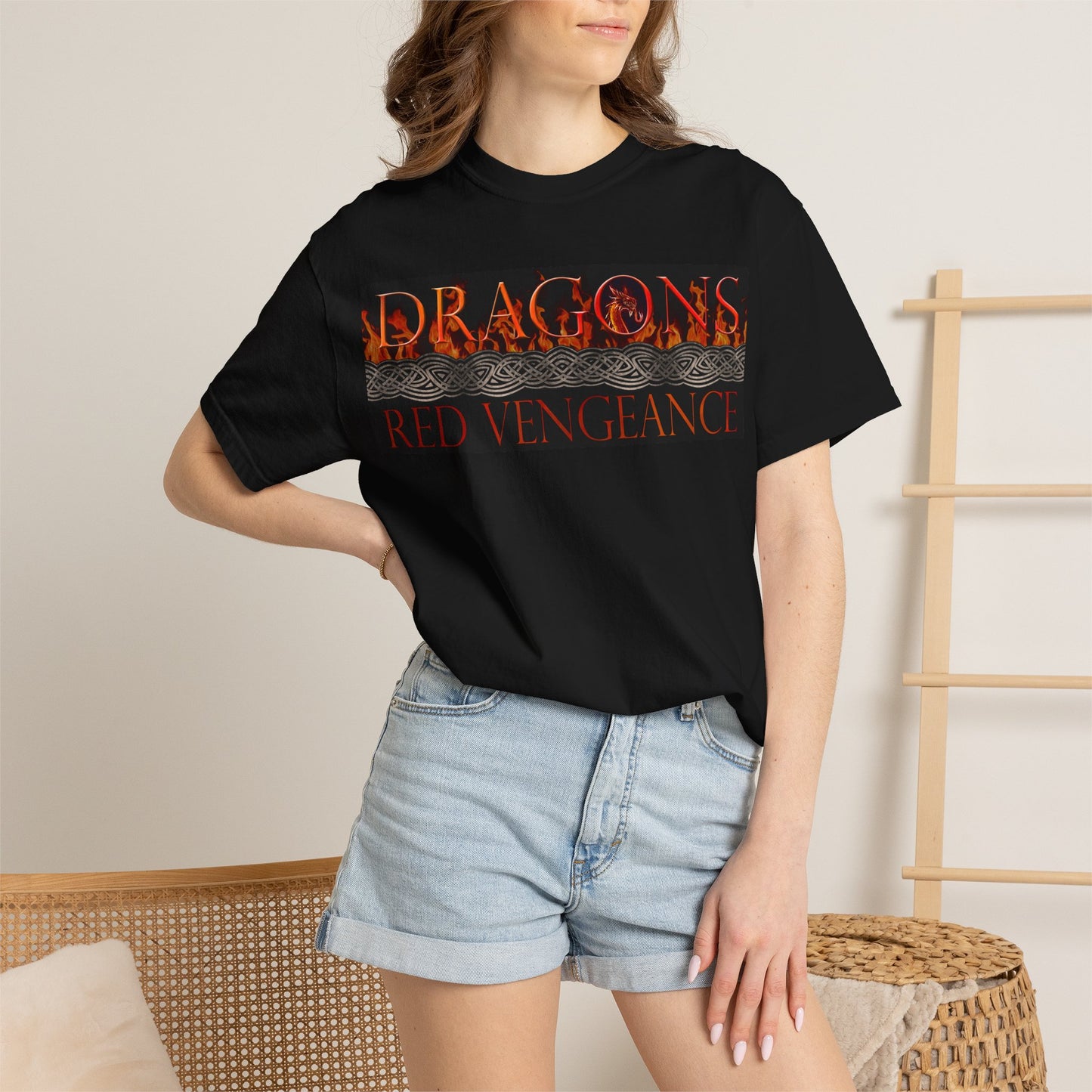 Unisex Heavy Cotton Tee:  "Dragons" [Blue Fury-Banner/Panel]