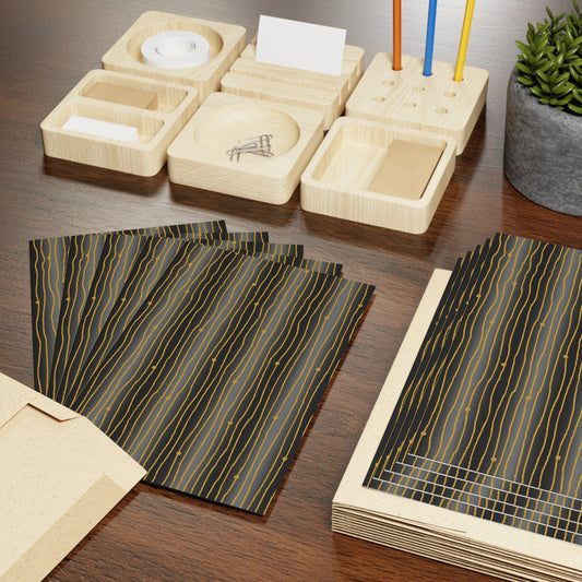 NOTE CARDS: CELSTIAL [STRIPES:  Black/Gold]