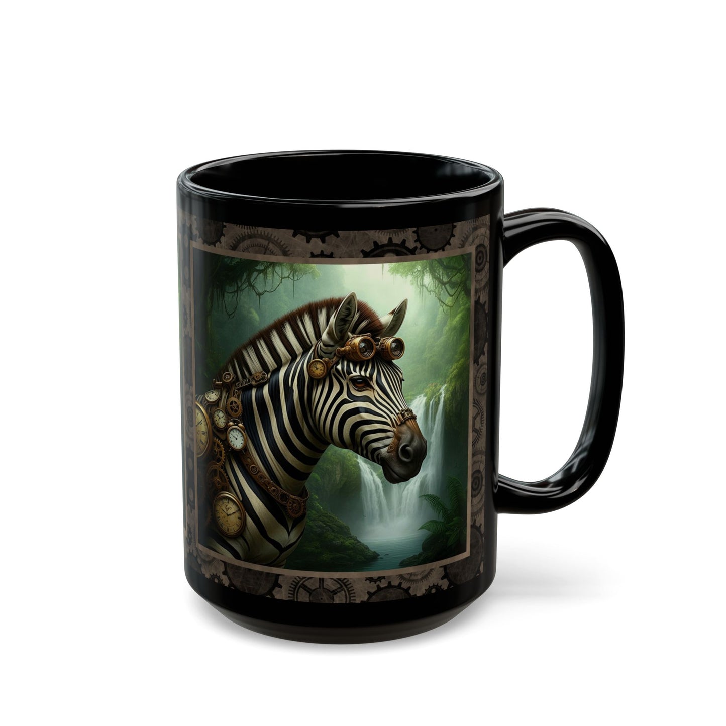 Black Mug-15oz:  "Steampunk Zebra" Panel