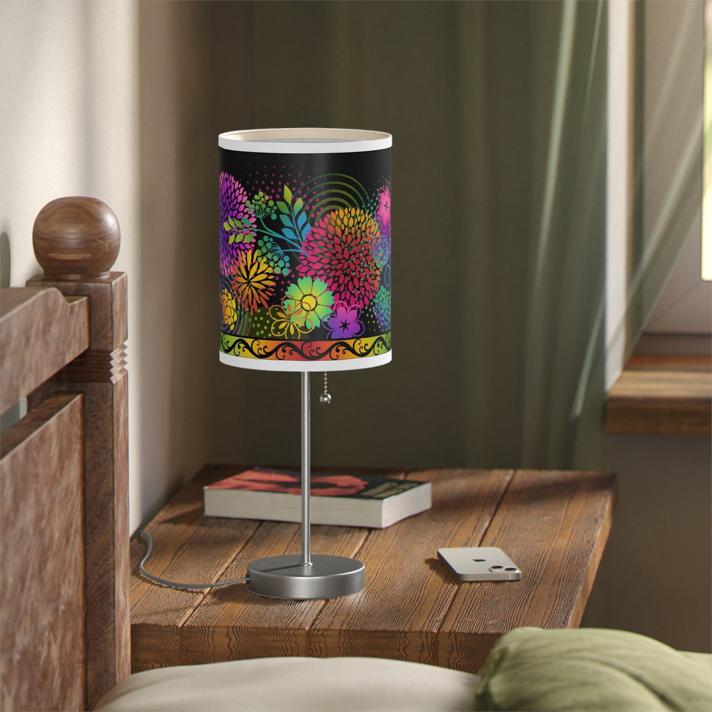 Table Lamp: Silver Base-Unusual Garden [Bright Flower Border]