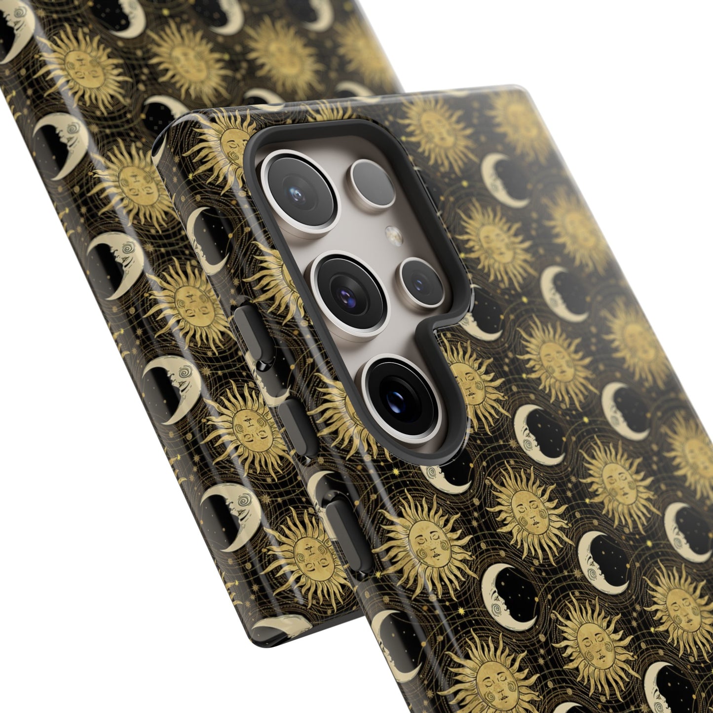 Samsung Galaxy Series Tough Case-Phone Case: The Sun, The Moon, And The Stars [Gold Sun, Moon Face]