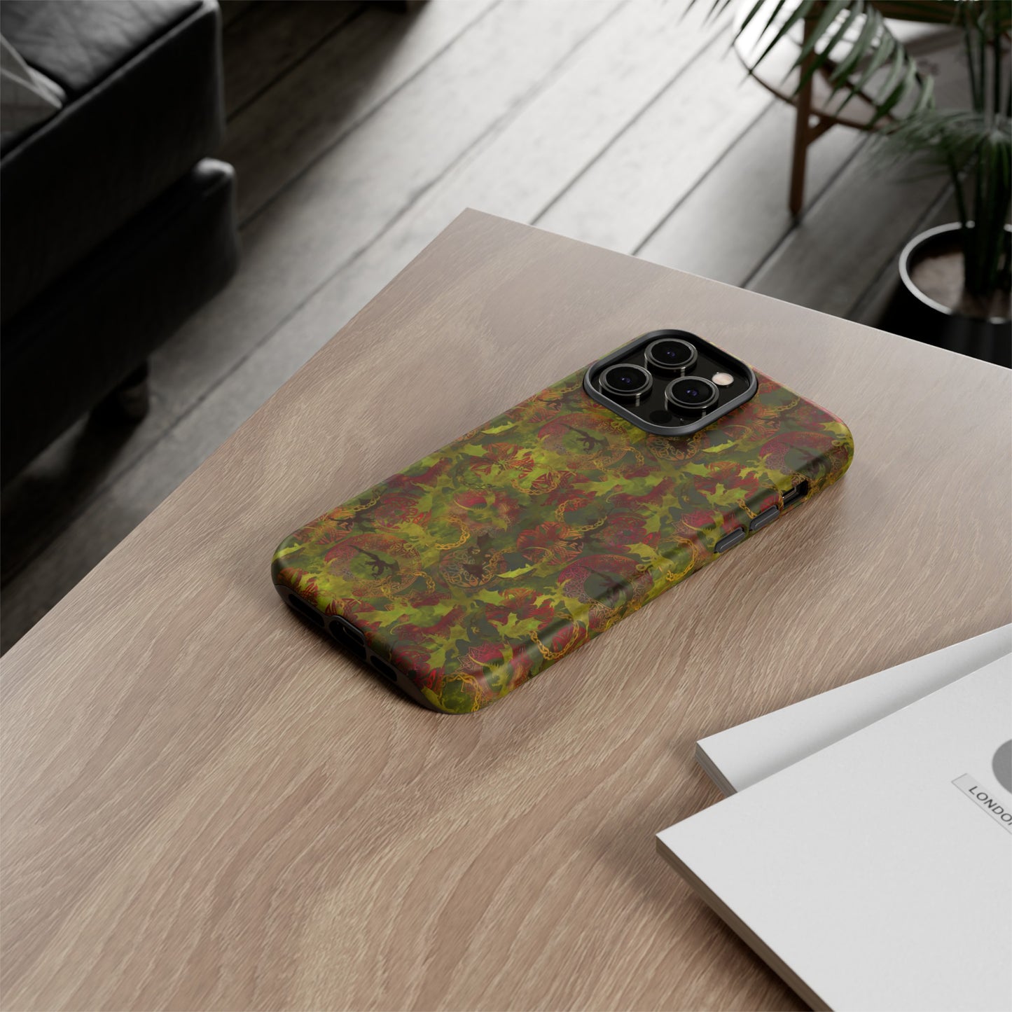 Apple I-Phone 14 (Series) Tough Case-Phone Case: Dragons [Green Panel]