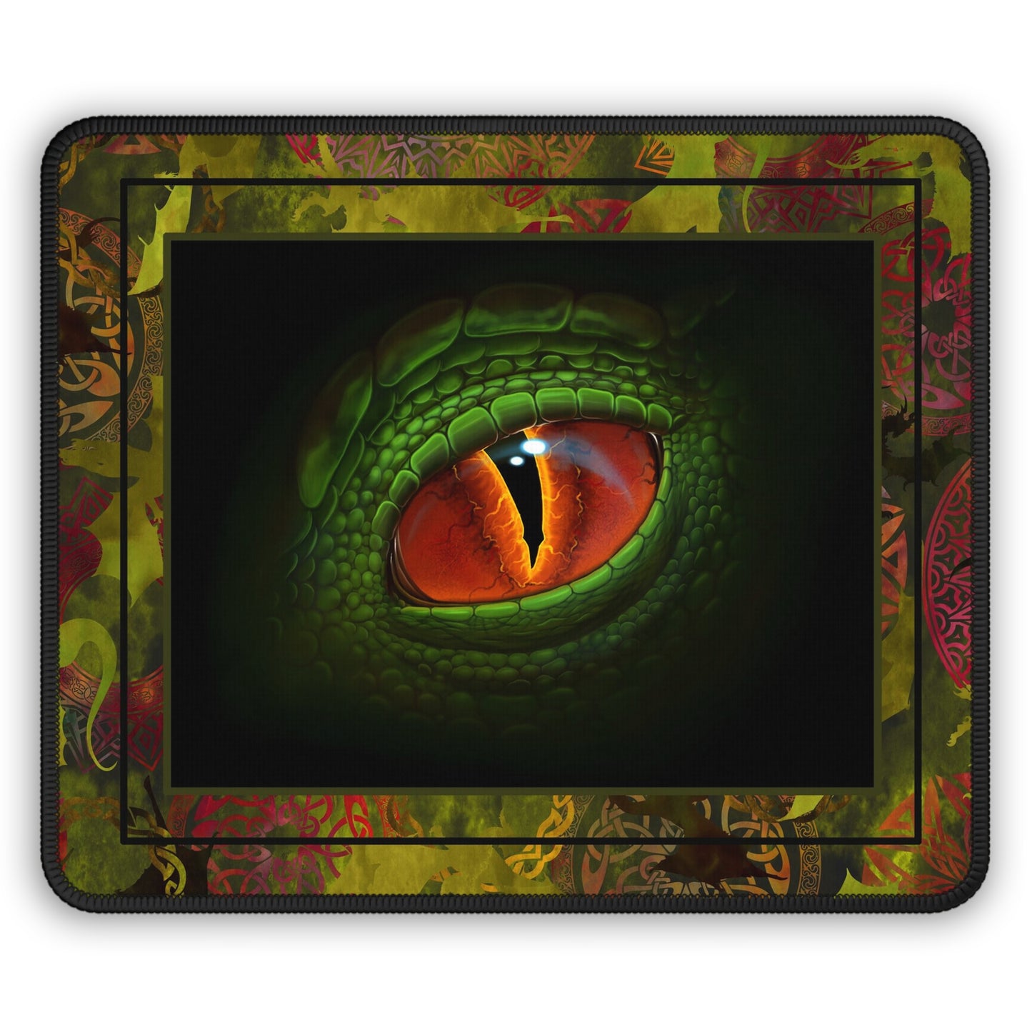 Mouse Pad-Gaming;  9x7 - "Dragons"  [Green Tonal-Green Eye]