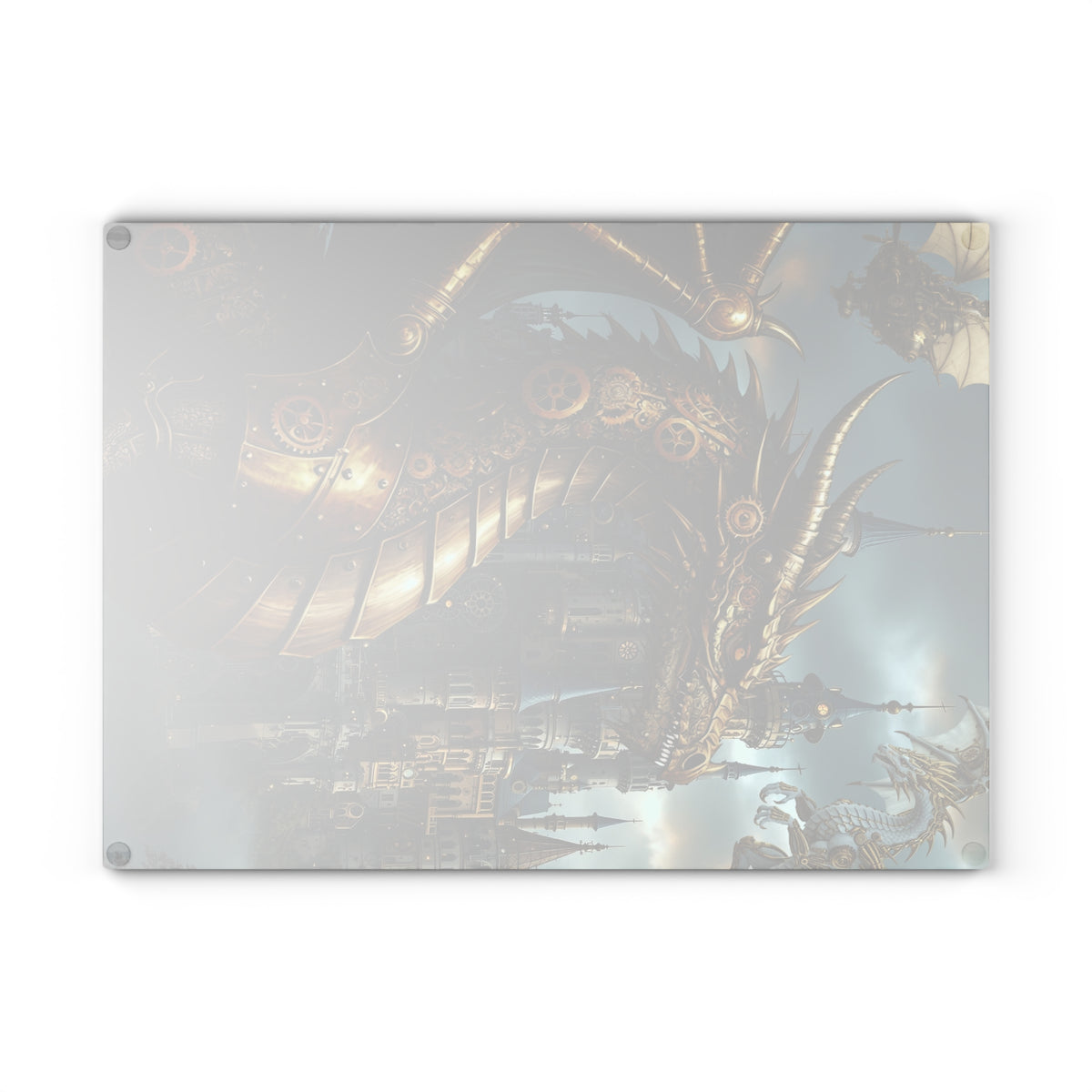 Glass Cutting Board (11"x15"):  Steampunk Dragons [Dragon Head Panel]