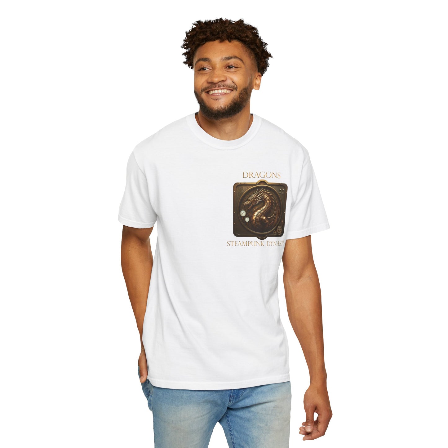 Unisex Heavy Cotton Tee:  "Steampunk Dragons" [Banner/Panel]