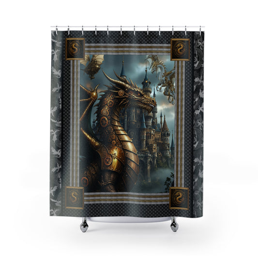 Shower Curtain (71" × 74"):   Steampunk Dragons