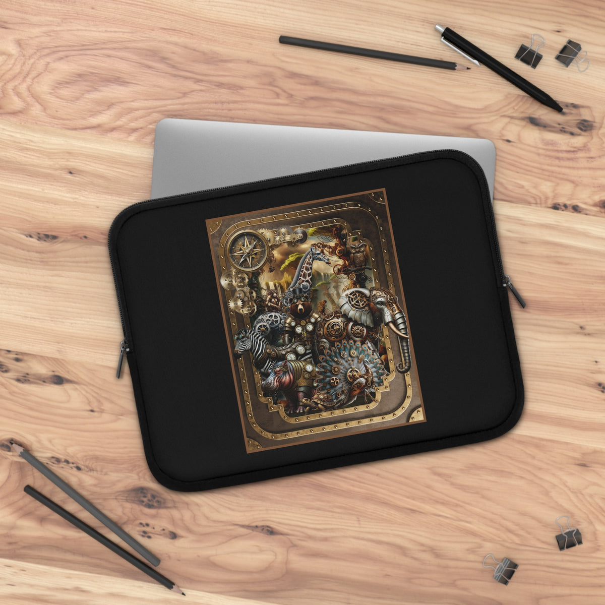 Laptop Sleeve (Sizes: &nbsp;13", 15", 17"):  Steampunk Menagerie [Animals-Panel]