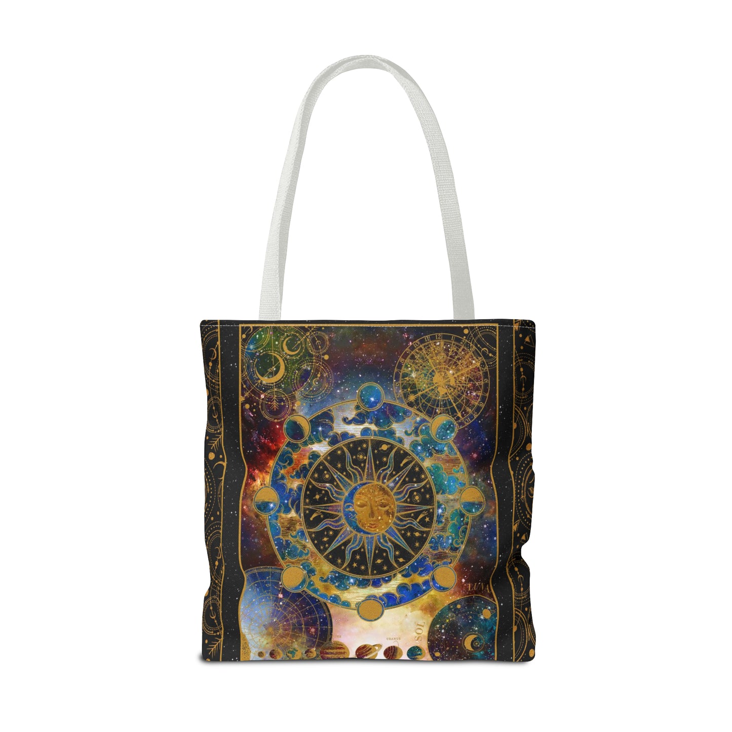 Tote Bag: large-18x18; "Cosmos":  Celestial Panel, Gold Background]