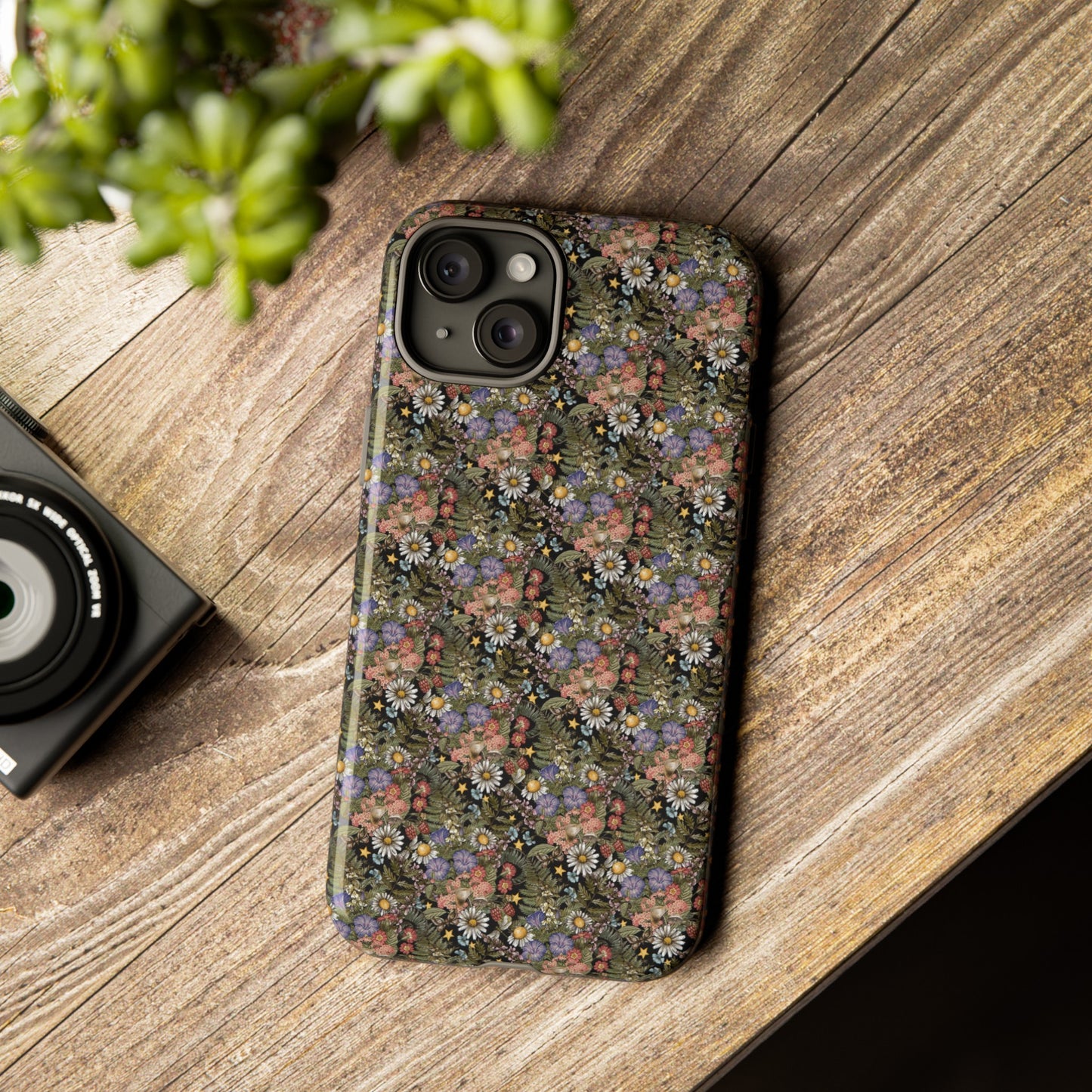 Apple I-Phone 15 Tough Case-Phone Case:  The Sun, The Moon, The Stars [Flowers]