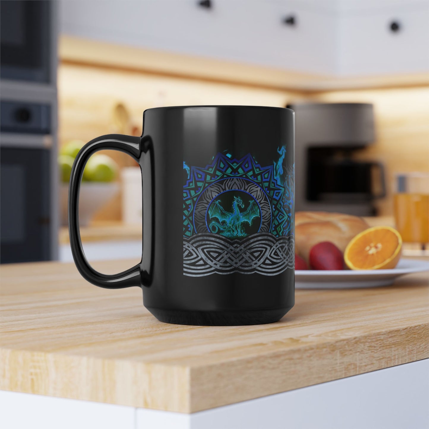 Black Mug-15oz:  "Blue Dragons" Panel