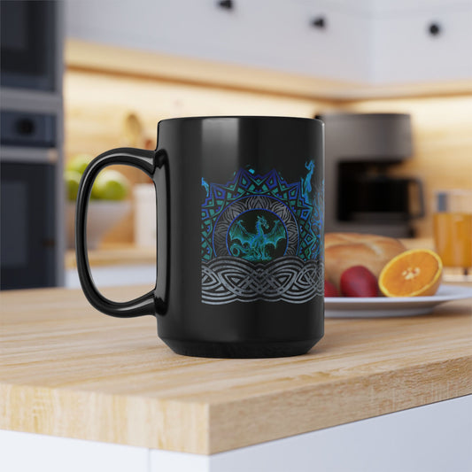 Black Mug-15oz:  "Blue Dragons" Panel
