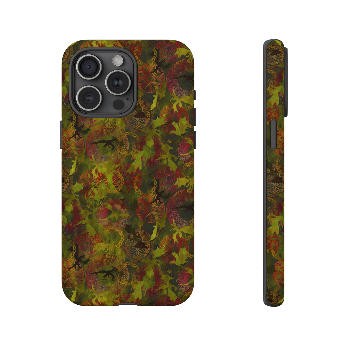 Apple I-Phone 14 (Series) Tough Case-Phone Case: Dragons [Green Panel]