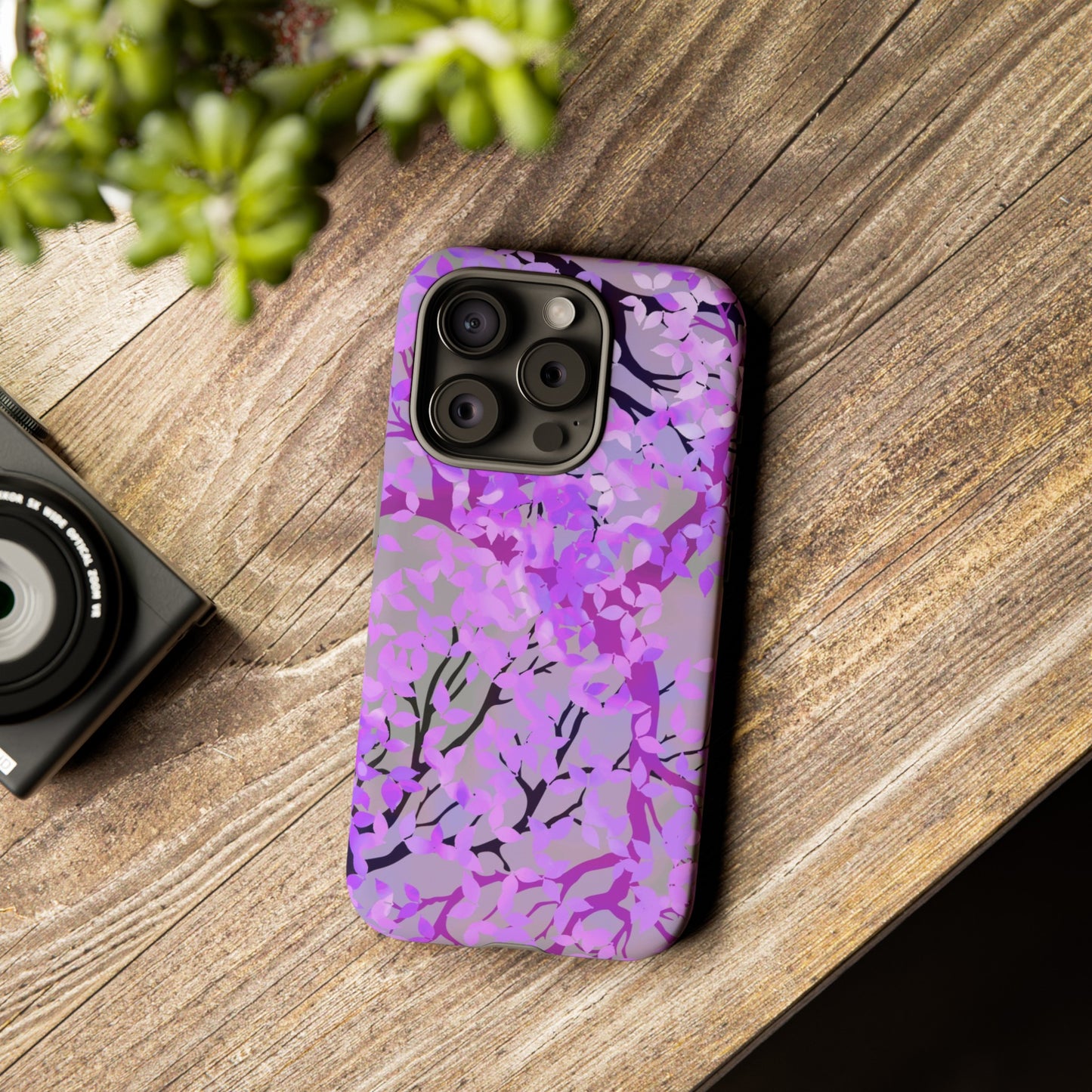 Apple I-Phone 15 (Series) Tough Case-Phone Case:  Dreamscapes [Purple Leaves]