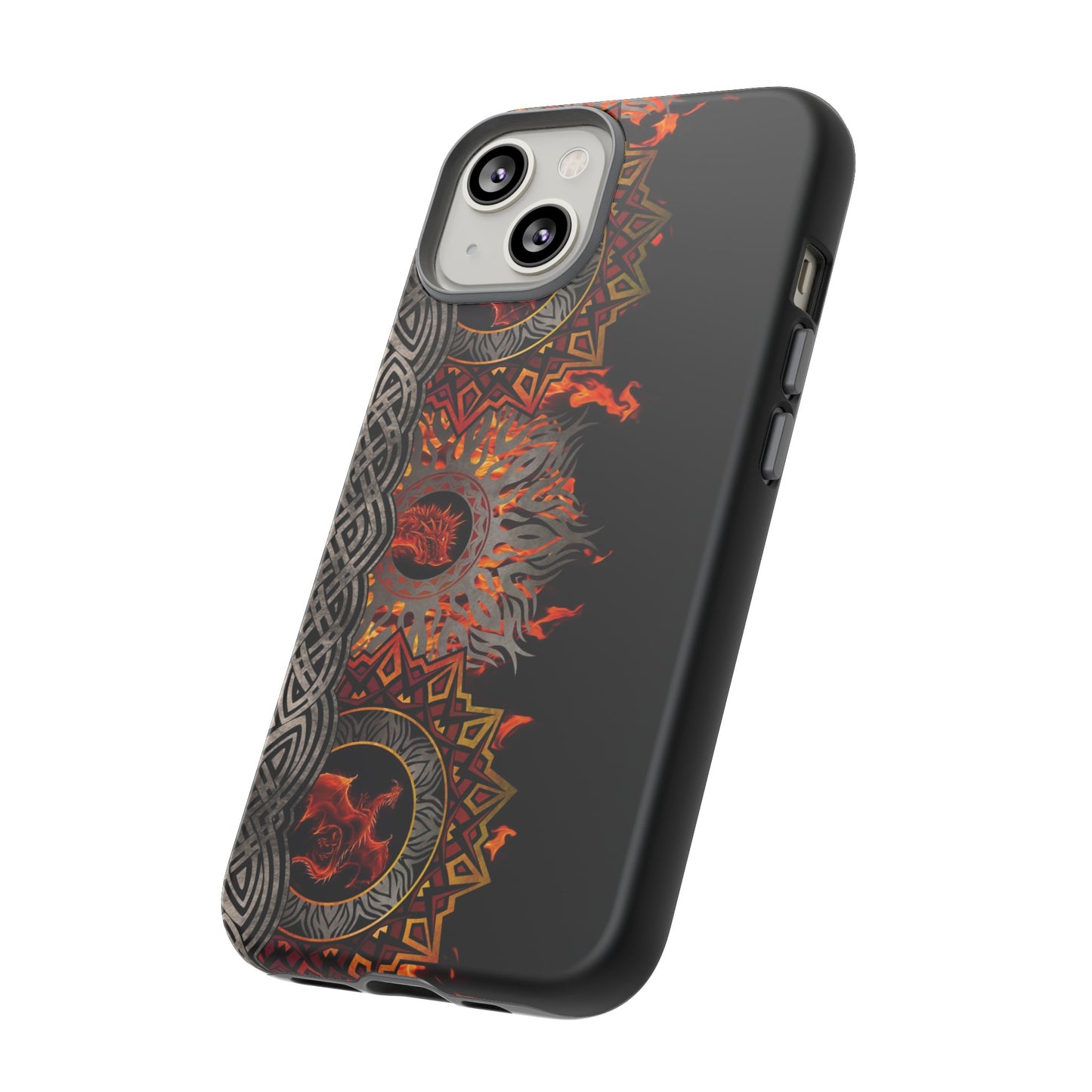 Apple I-Phone 14 (Series) Tough Case-Phone Case: Dragons [Red Fury Border]