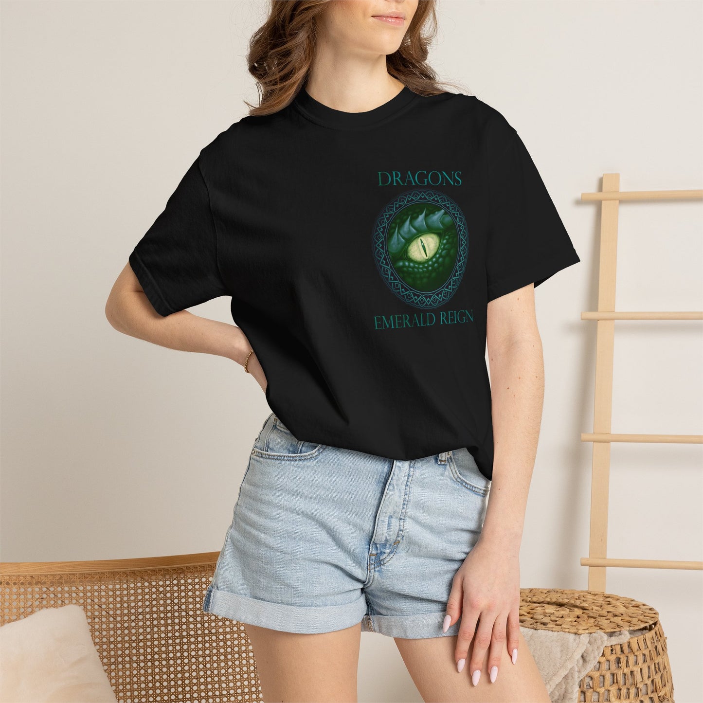 Unisex Heavy Cotton Tee:  "Emerald Dragons" [Banner/Panel]