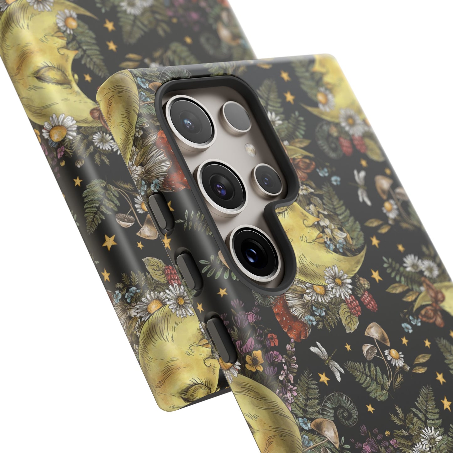 Samsung Galaxy Series Tough Case-Phone Case: The Sun, The Moon, And The Stars [Celestial Moon with Flowers]