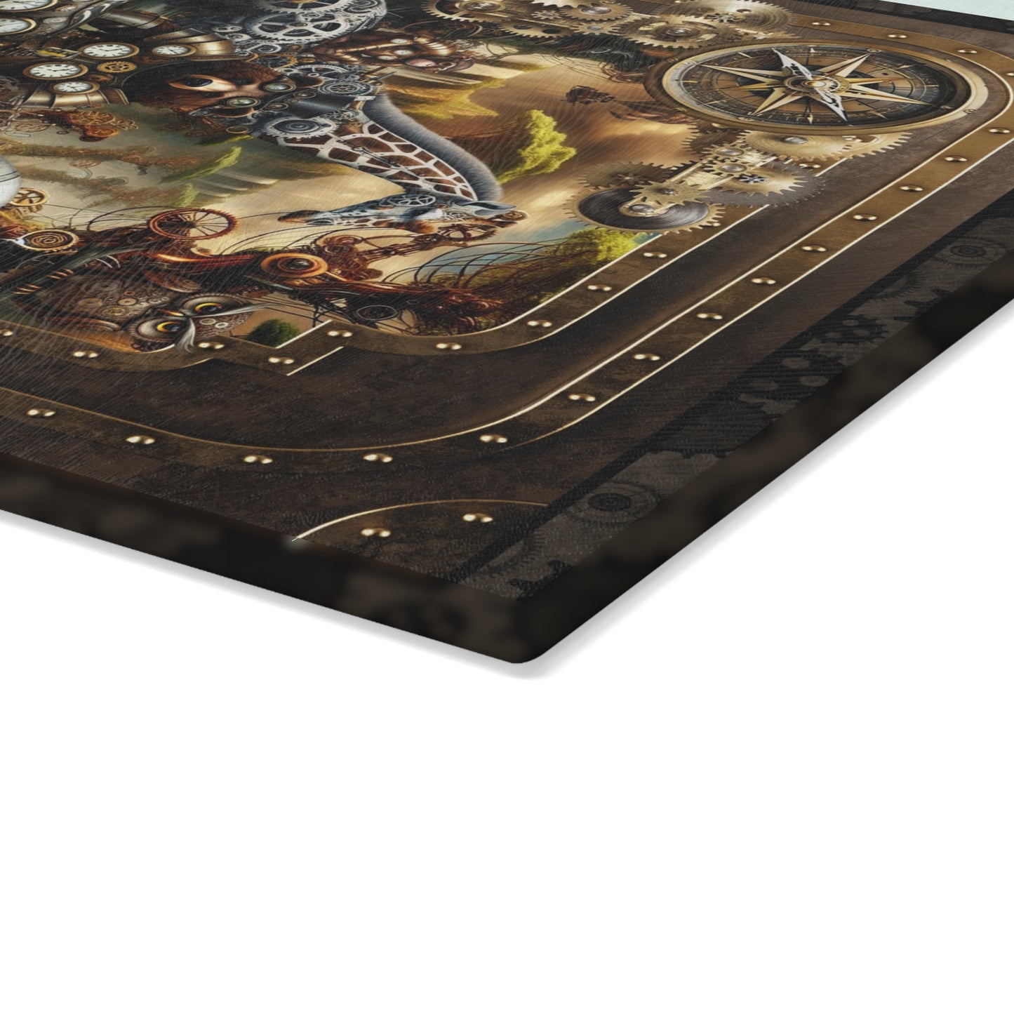 Glass Cutting Board (11"x15"):  Steampunk Animals [Full Panel]