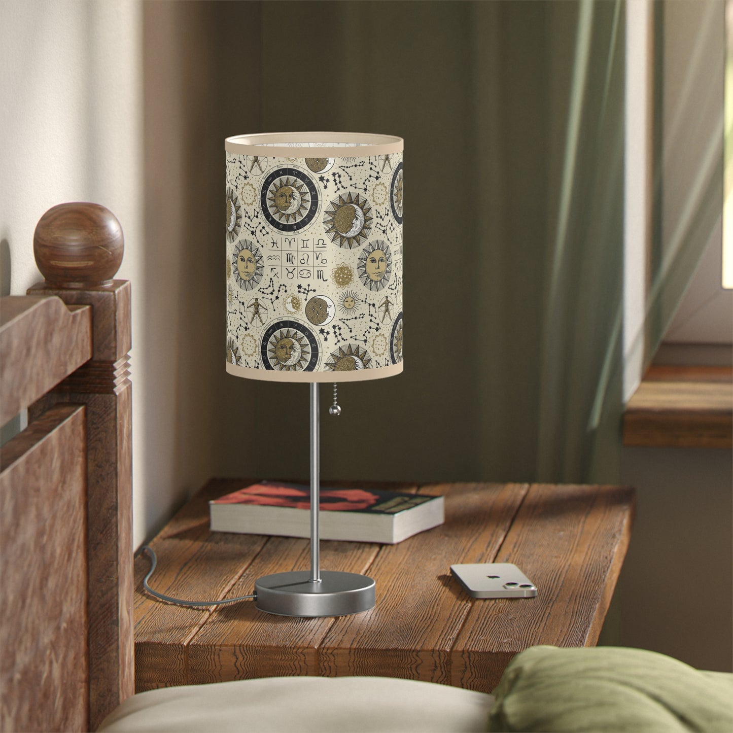 Table Lamp: Silver W/Black Trim; The Sun, The Moon, and The Stars [Zodiac Symbols]