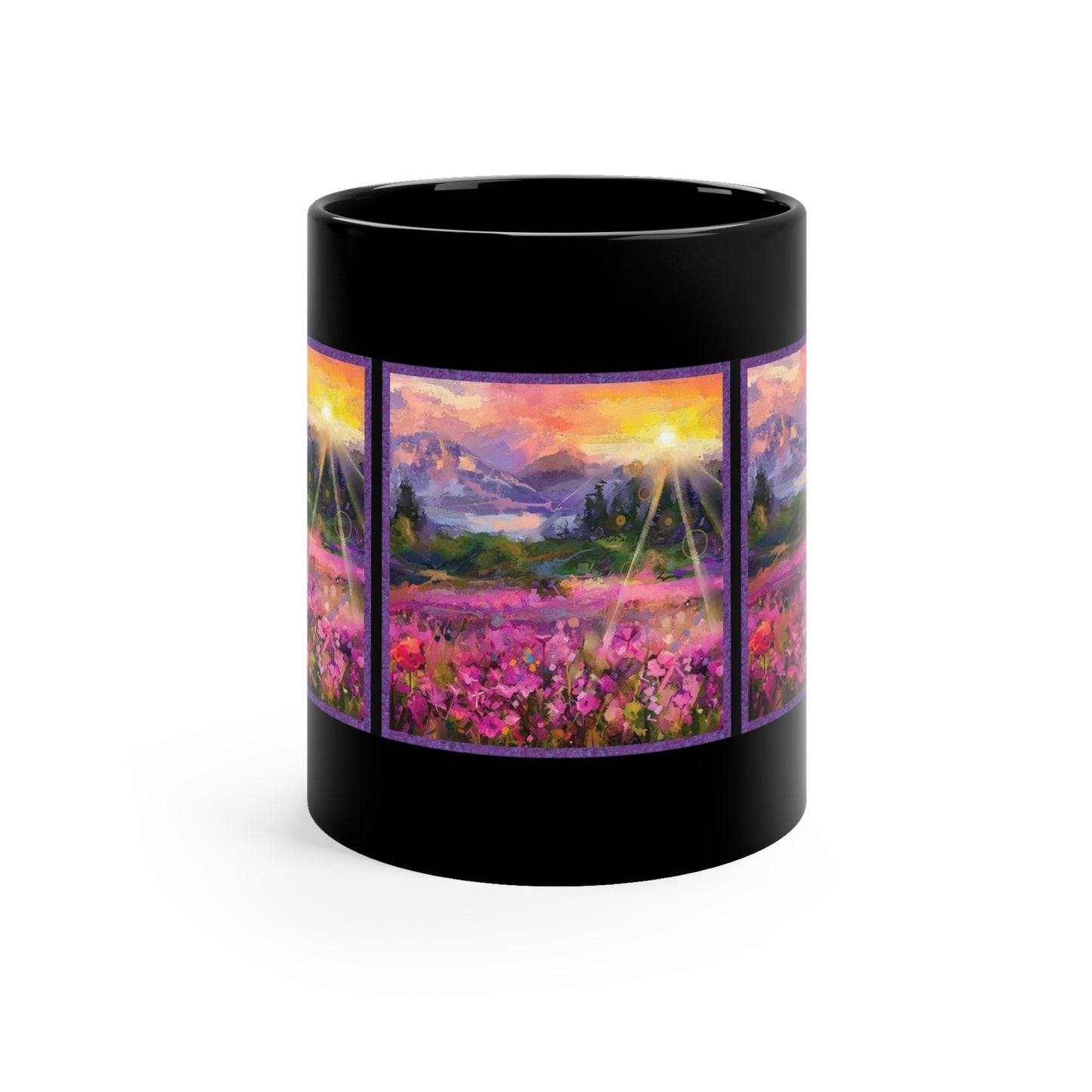Ceramic Mug:  Black;  Year of Art [Flower and Mountain]