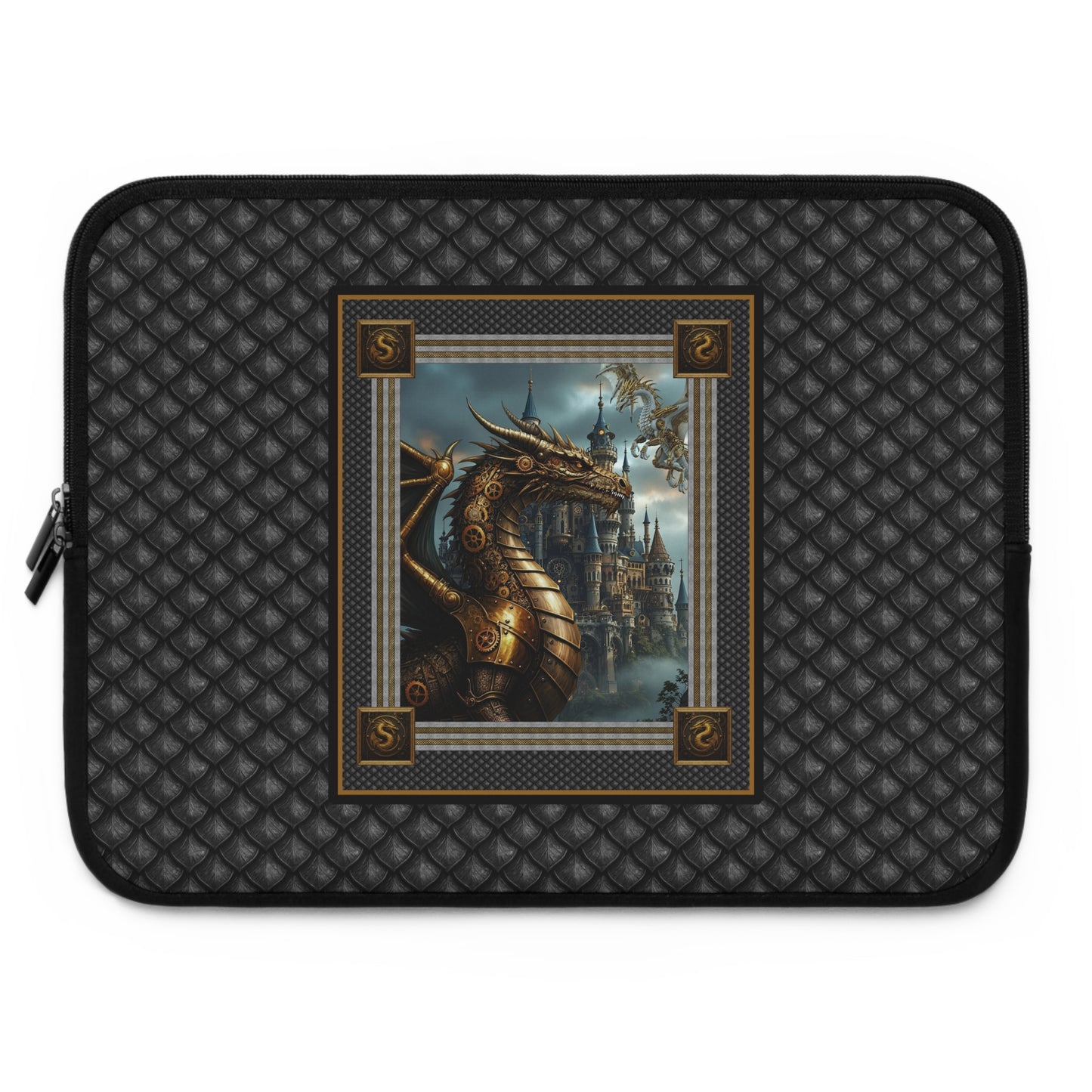 Laptop Sleeve (Sizes:  13", 15", 17"):  Steampunk Dragons [Dragon Panel - Black Scales]