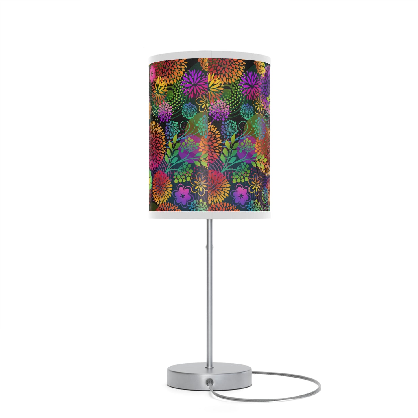 Table Lamp: Silver Base - Unusual Garden [Bright Flowers]