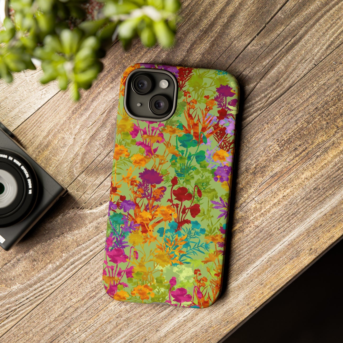 Apple I-Phone 15 (Series) Tough Case-Phone Case:  Dreamscapes [Light Green Field of Flowers]