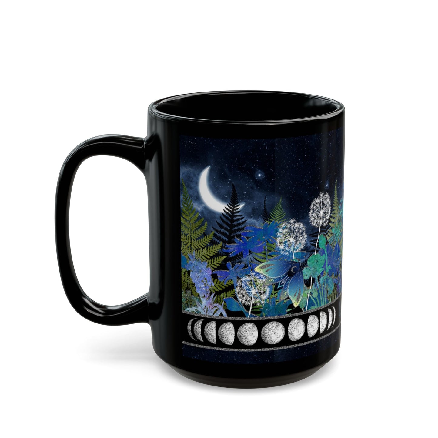 La Luna Moon Phase Floral Mug — Blue Botanical & Butterfly 11oz/15oz