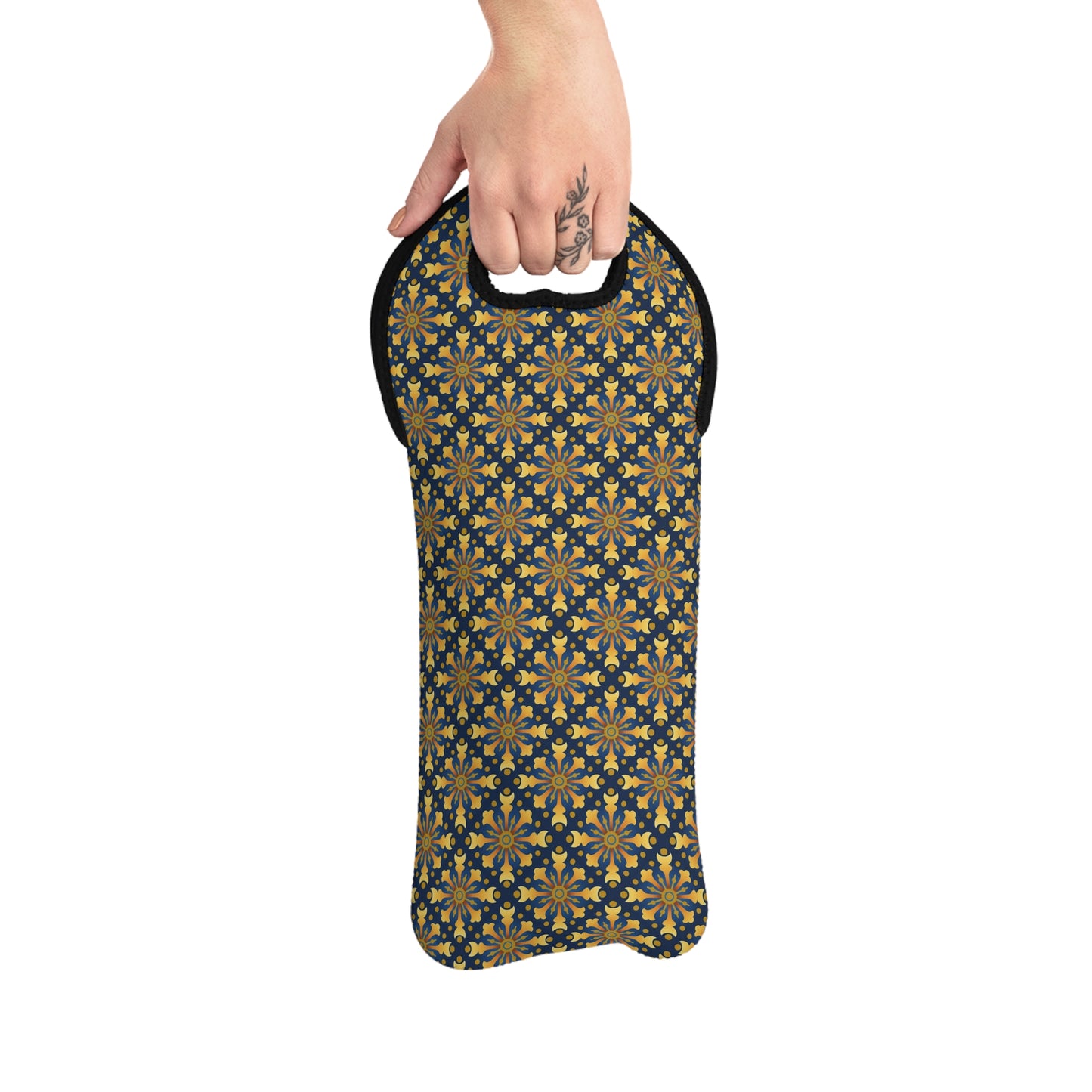 Colorful Wine Tote Bag:  Celestial [Blue/Gold Sunbursts]