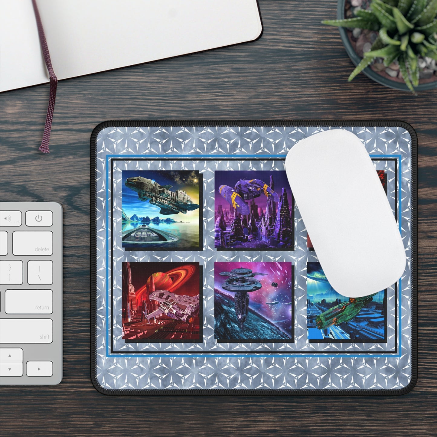 Mouse Pad-Gaming;  9x7 - "Sci-Fi" [White Lightning-With Ships]