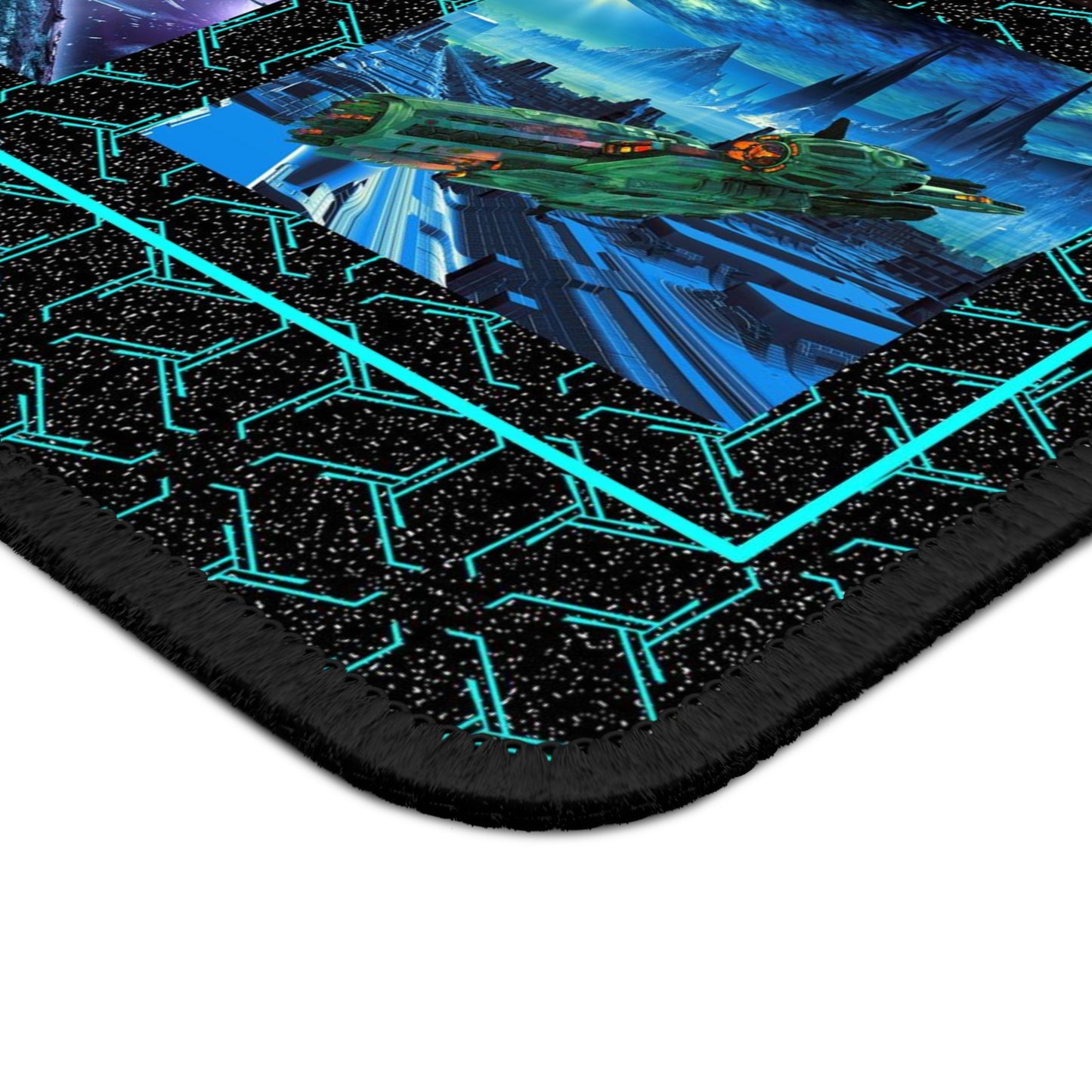 Mouse Pad-Gaming;  9x7 - "Sci-Fi" [Green Stars with Ships]