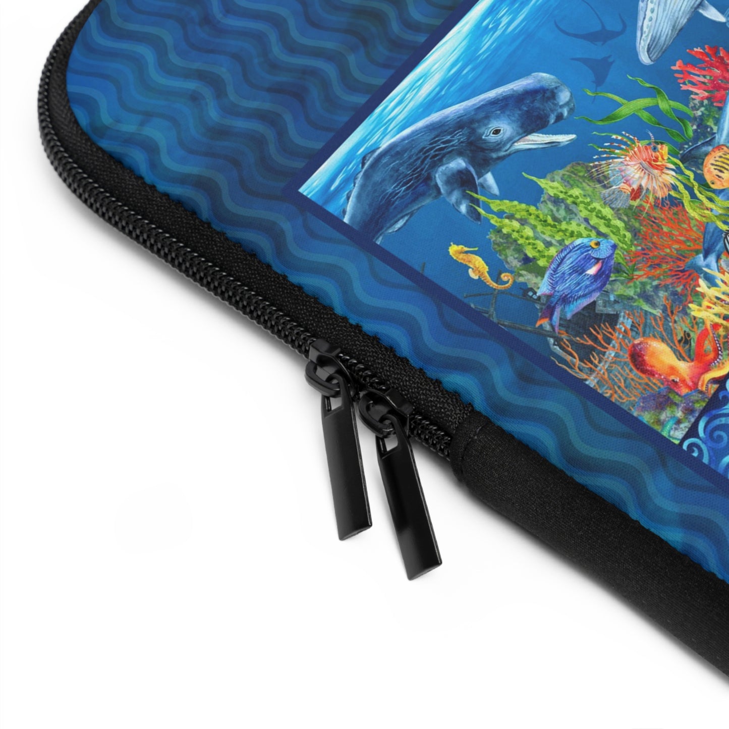 Laptop Sleeve: [CALYPSO]:  Sea Life Panel-Stripe Tonal