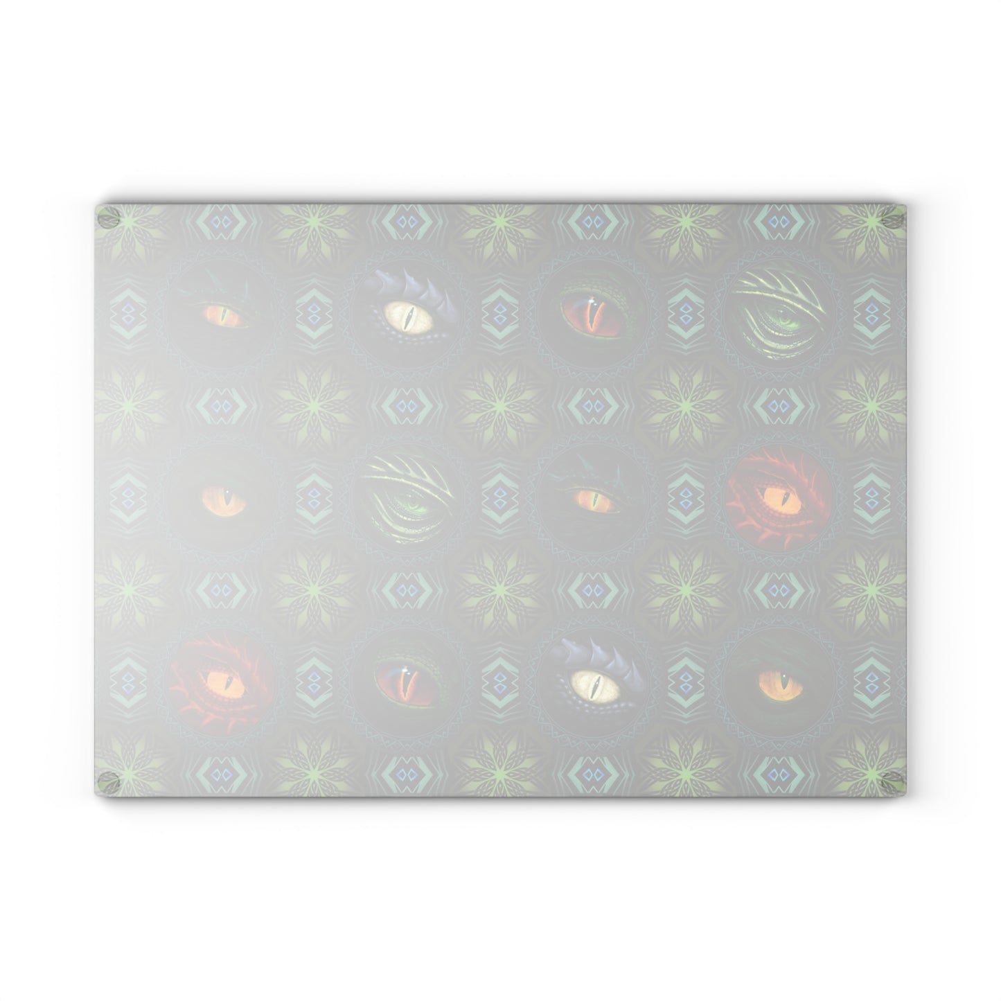 Glass Cutting Board (11"x15"):  Emerald Dragons [Eyes]