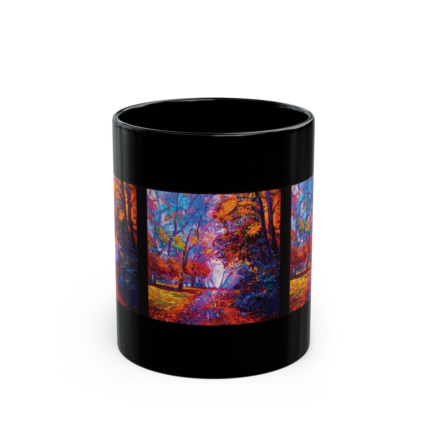 Ceramic Mug:  Black;  Year of Art [Fall Trees-Border]