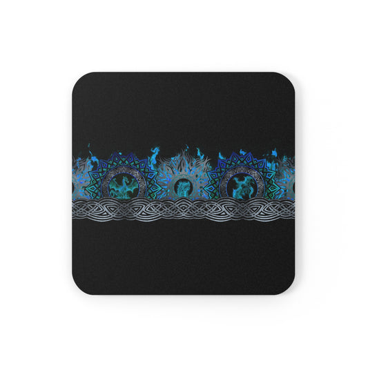 Coaster Set; Cork Backed:  Dragons [Blue Fury Border]