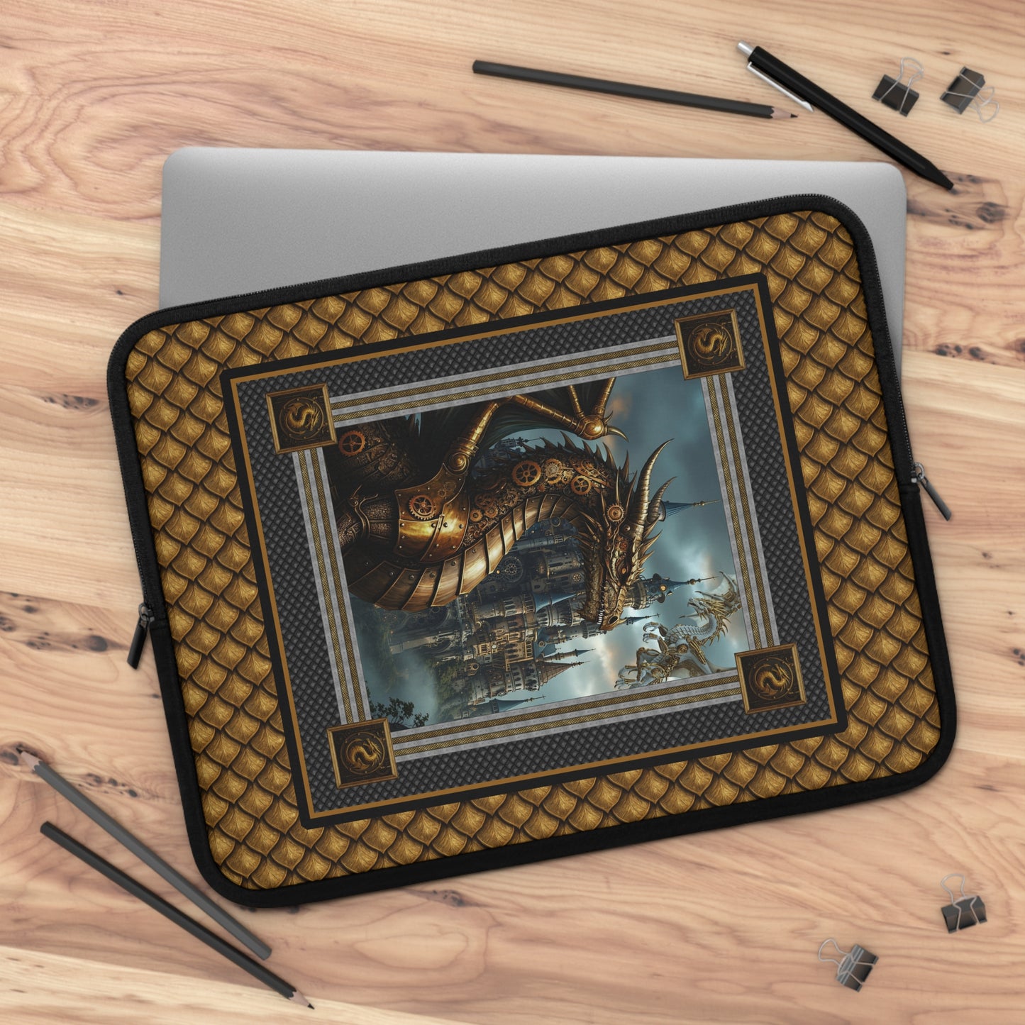 Laptop Sleeve (Sizes:  13", 15", 17"):  Steampunk Dragons [Dragon Head/Red Eyes]