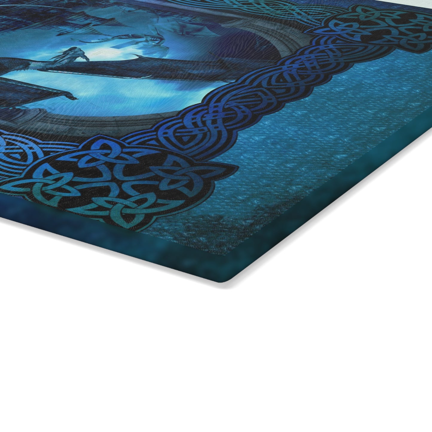 Glass Cutting Board (11"x15"): "Dragons" [Blue Panel]