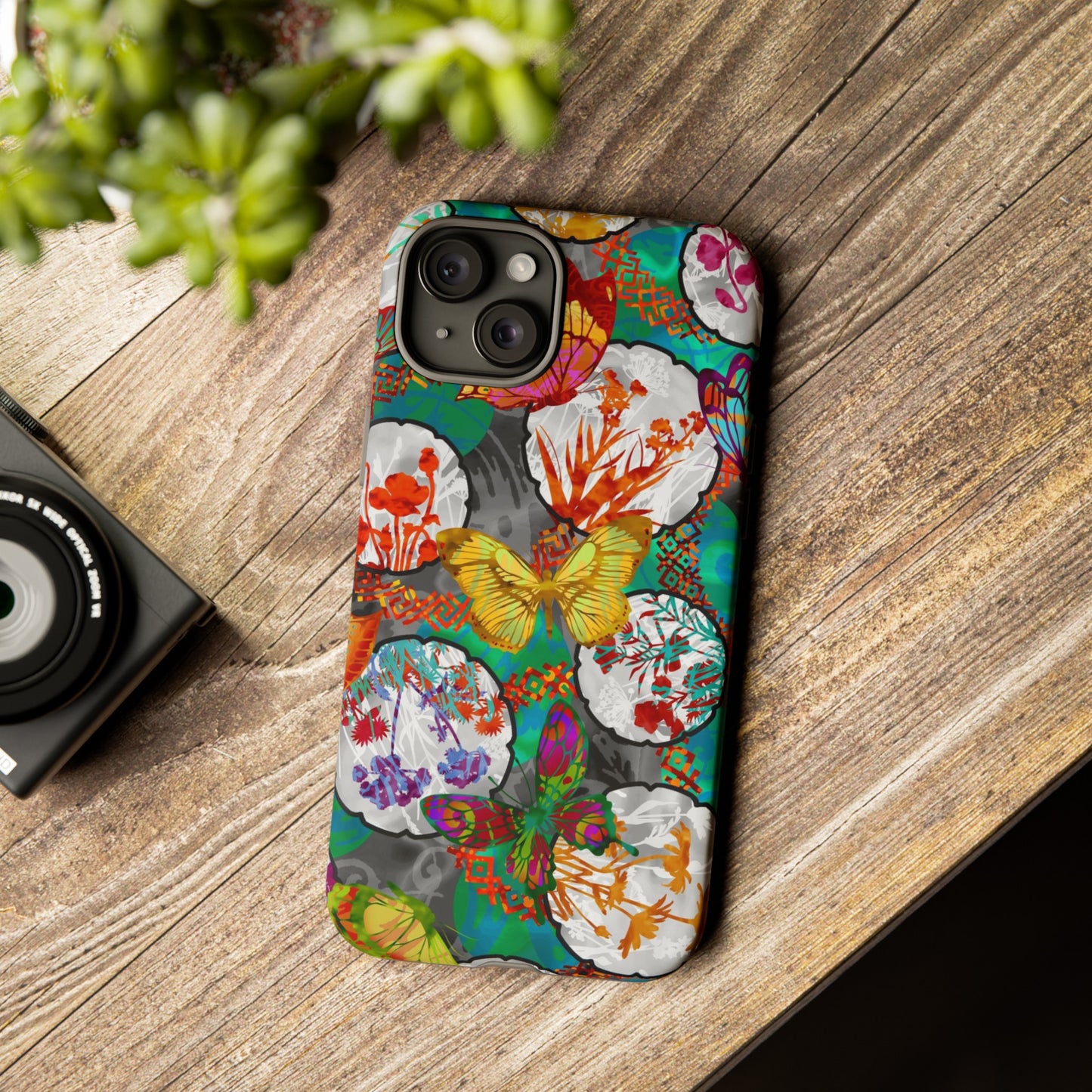 Apple I-Phone 15 (Series)-Tough Case-Phone Case: Dreamscapes [Green Butterflies]